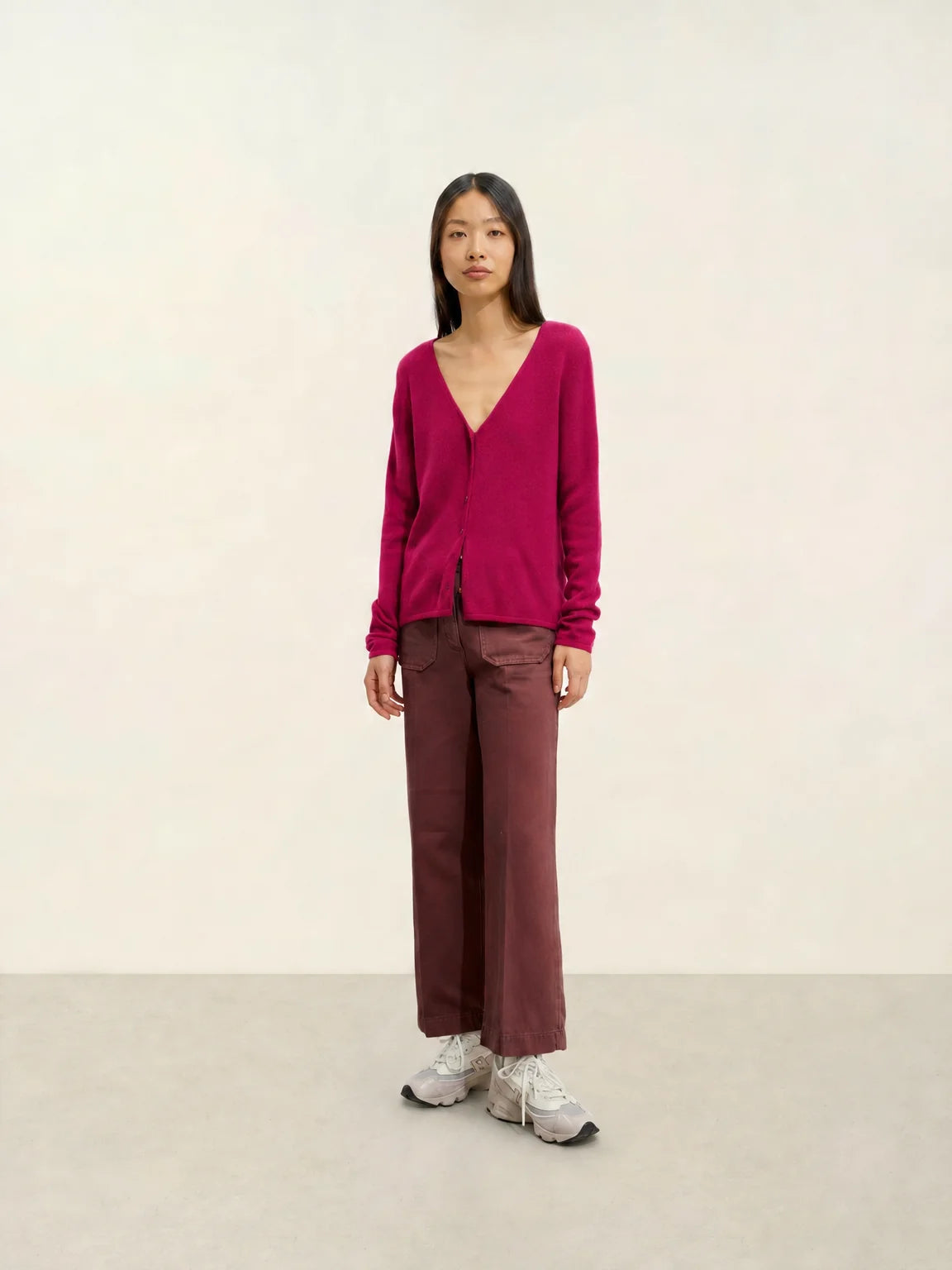 CHALAIS Strickjacke V-Ausschnitt Fuchsia