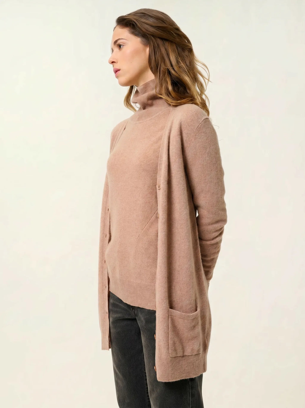 CIMET cardigan col V camel chiné