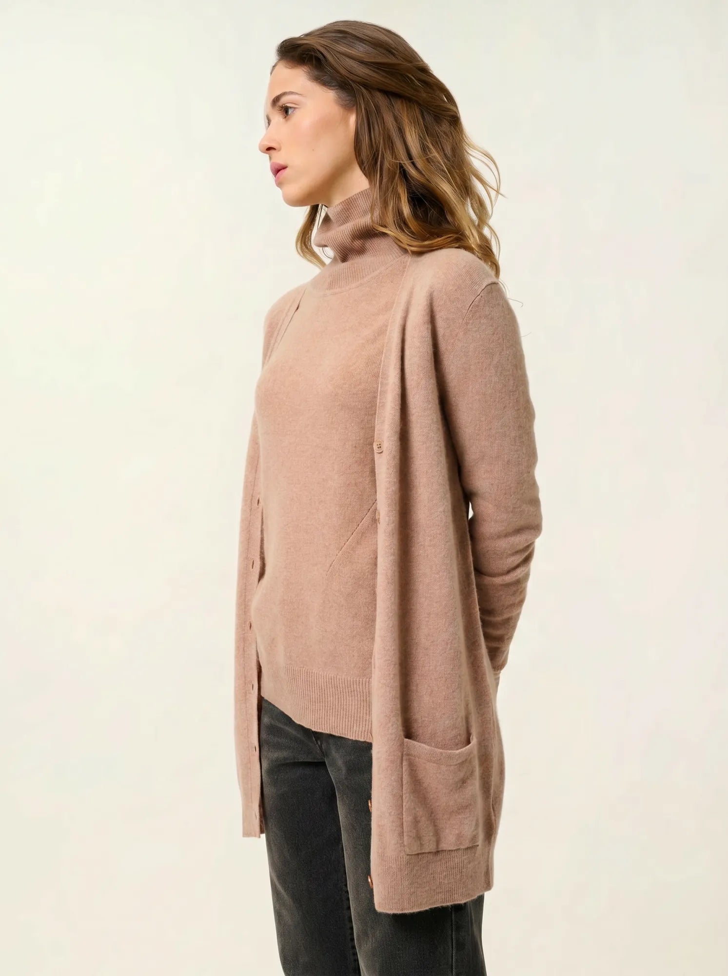 CIMET cardigan col V camel chiné