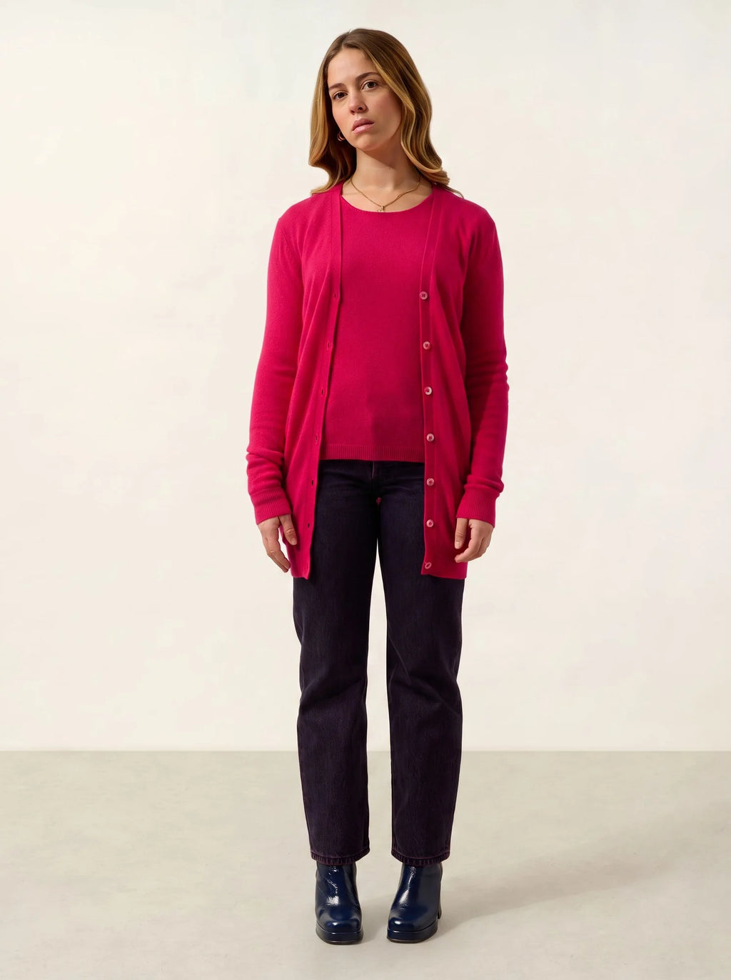 CIMET Strickjacke V-Ausschnitt Fuchsia