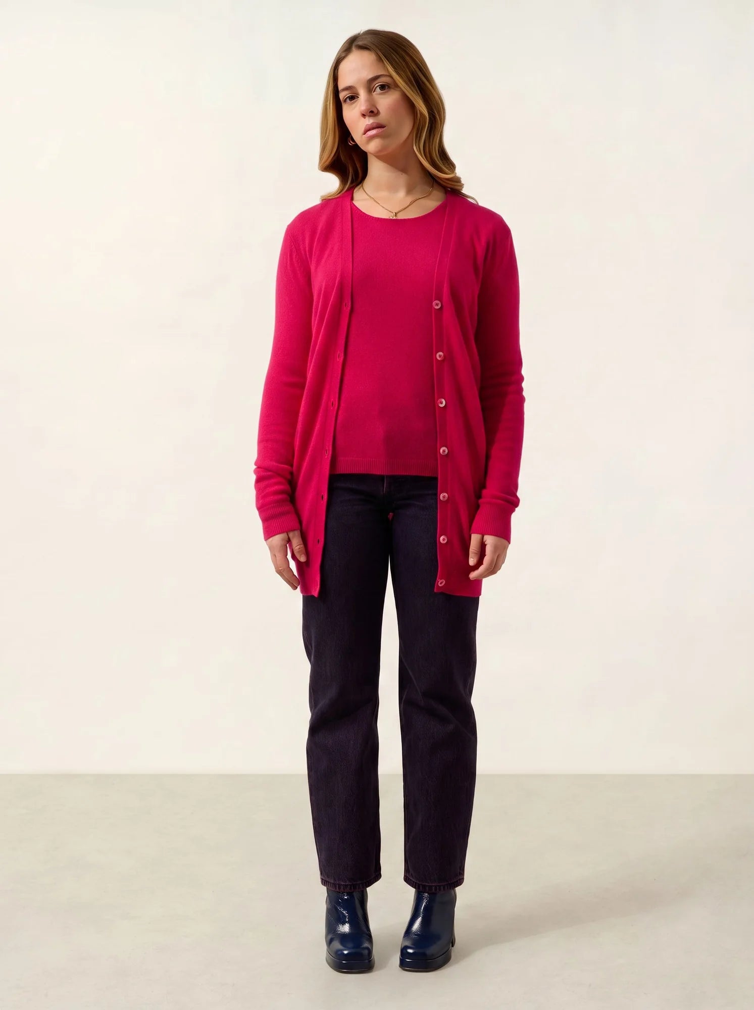 CIMET Strickjacke V-Ausschnitt Fuchsia