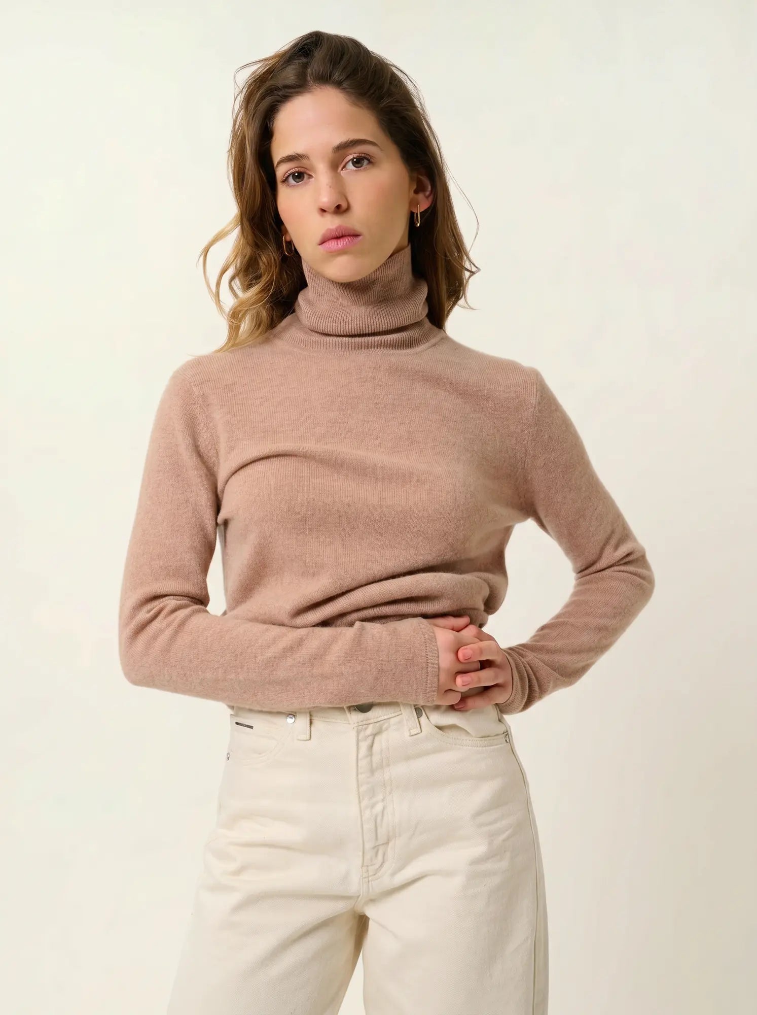 BISE pull col roulé camel chiné