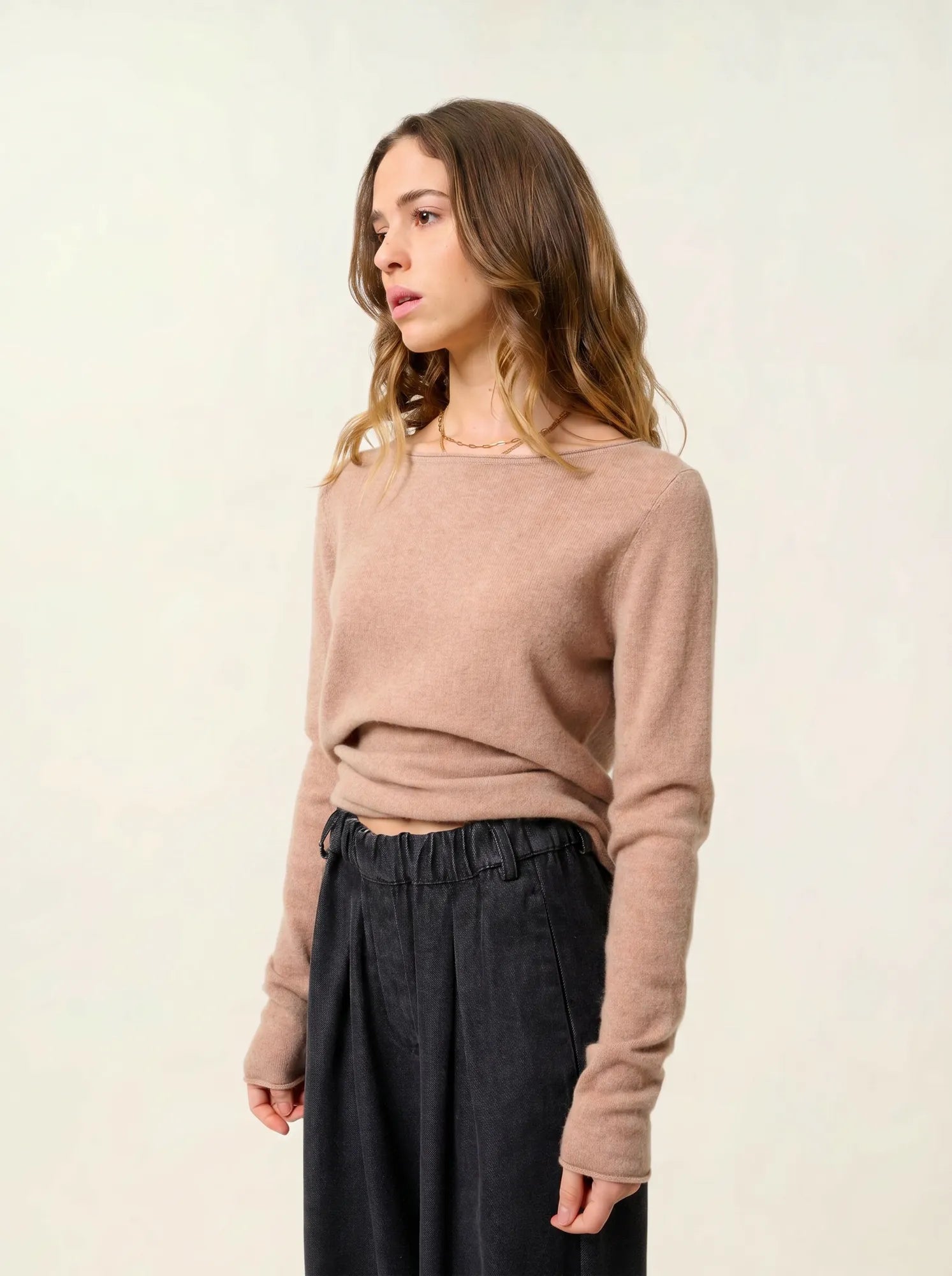 CRIOU pull col bateau camel chiné