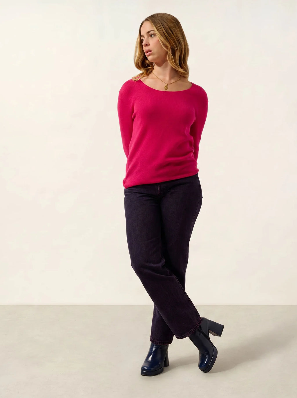 LANFON pullover rundhalsausschnitt fuchsia