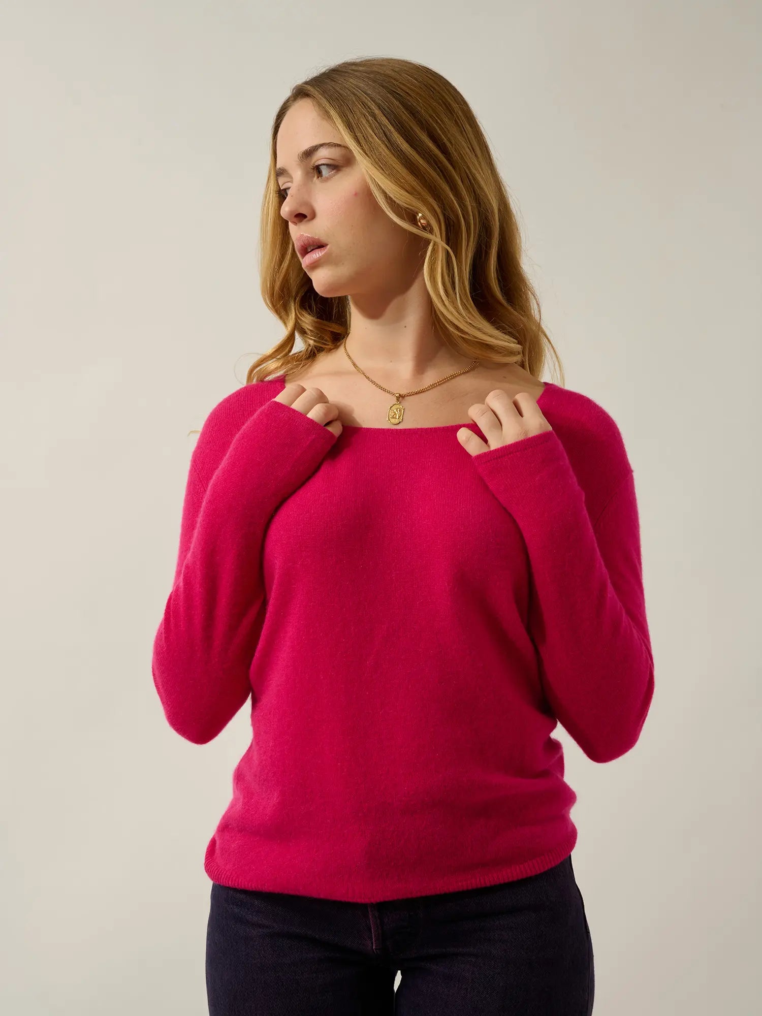 LANFON sweater crew neck fuchsia