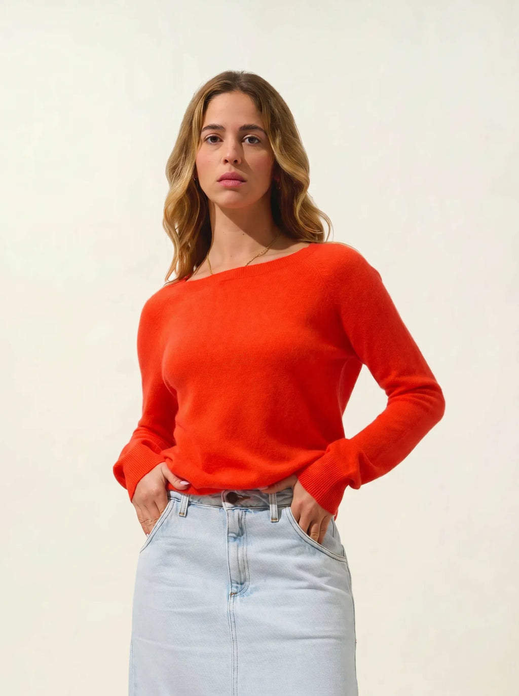 DIBONA Sweater Boat Neck Drop Back Orange
