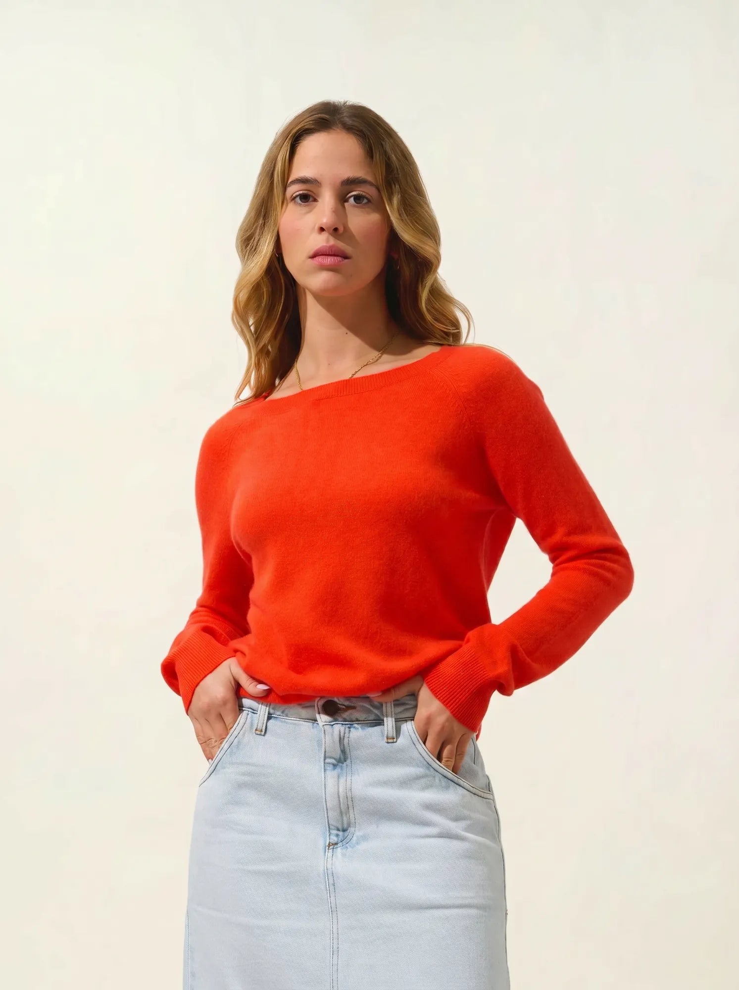 DIBONA Sweater Boat Neck Drop Back Orange