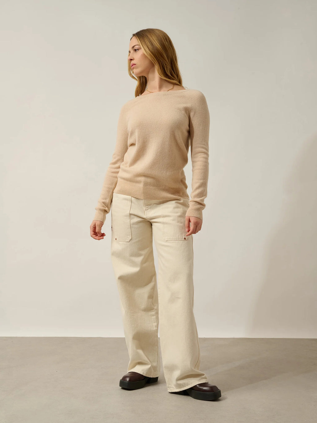DIBONA Sweater Boat Neck Drop Back Sand