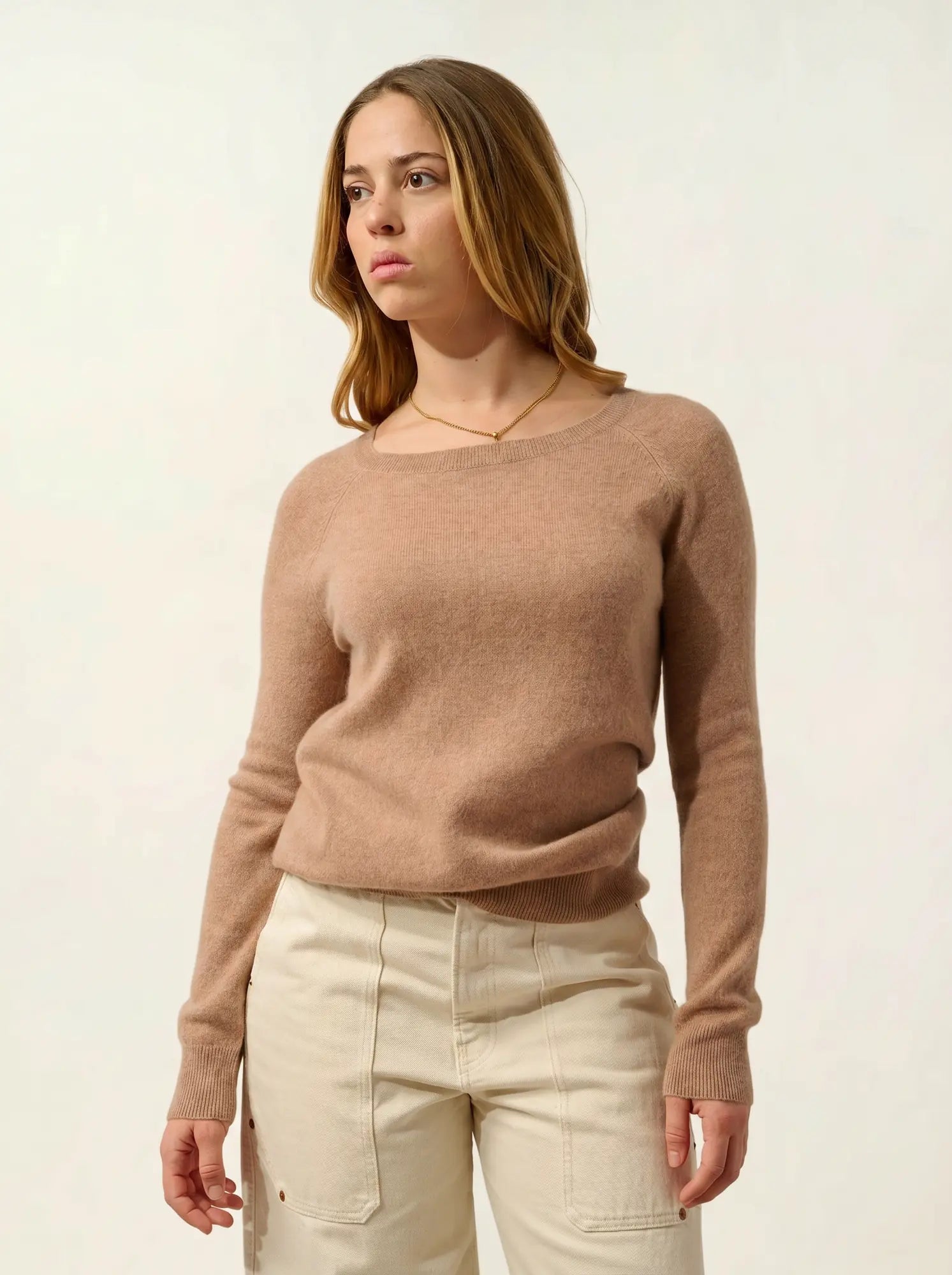 DIBONA pullover u-boot-ausschnitt tropfen hinten camel meliert