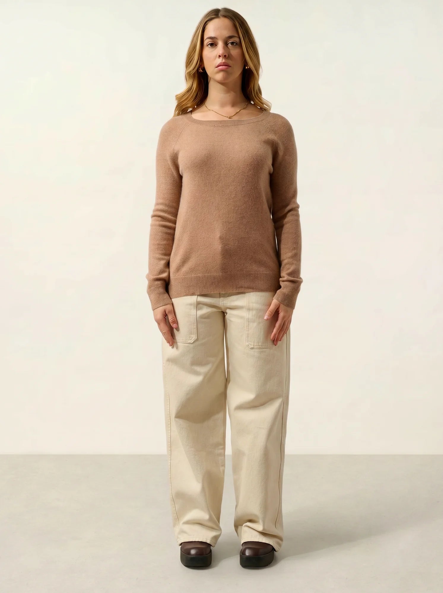 DIBONA pullover u-boot-ausschnitt tropfen hinten camel meliert