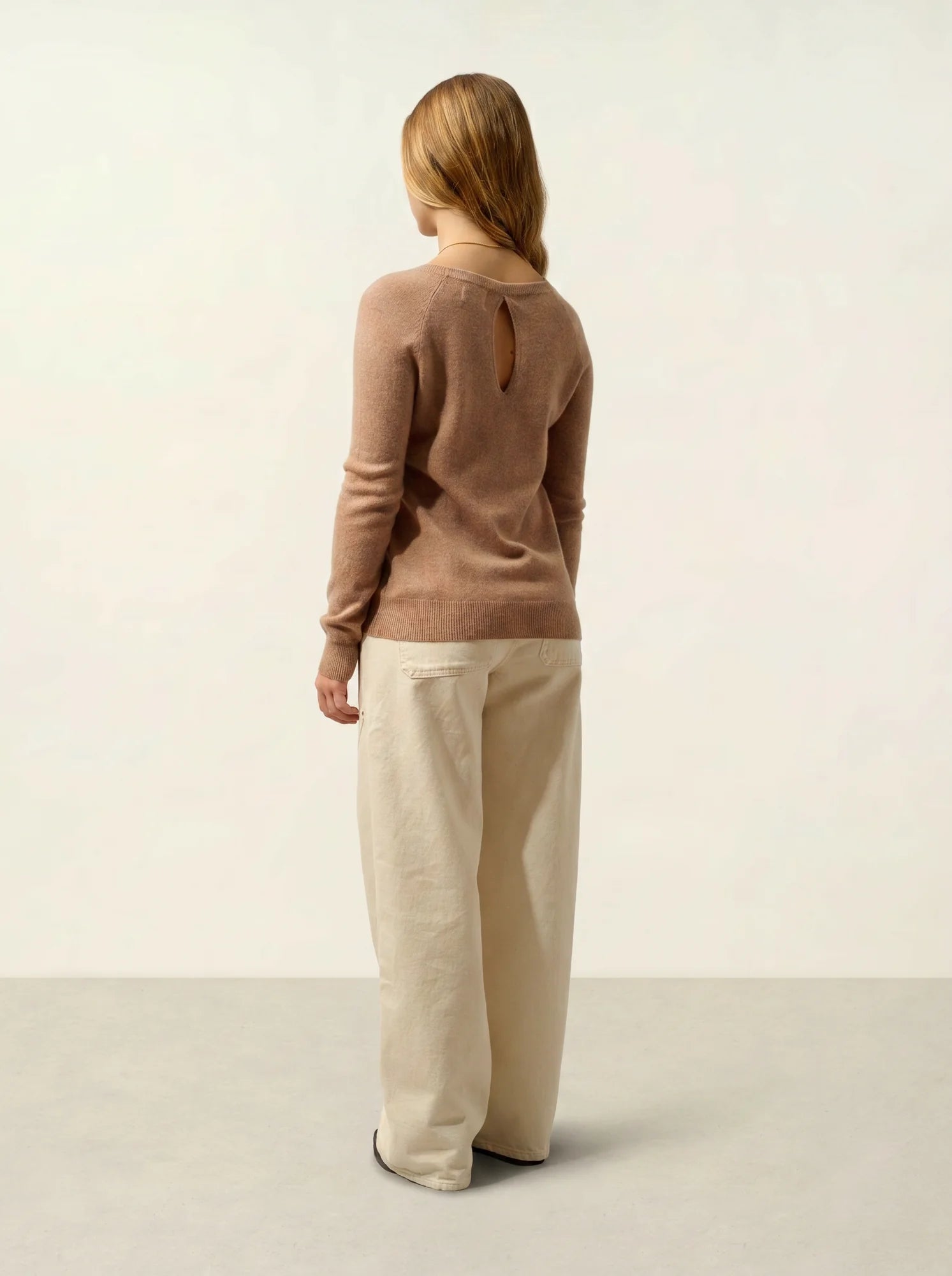 DIBONA pullover u-boot-ausschnitt tropfen hinten camel meliert