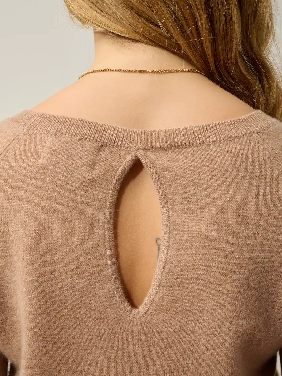 DIBONA pullover u-boot-ausschnitt tropfen hinten camel meliert
