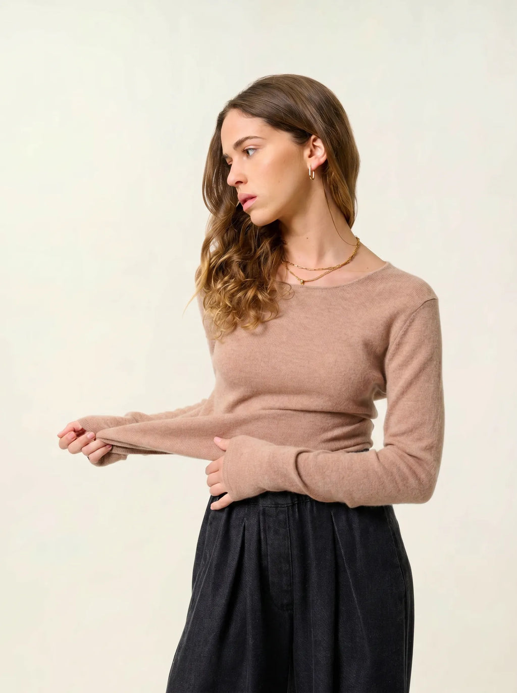 EPÉNA Pullover Rundhalsausschnitt Camel meliert