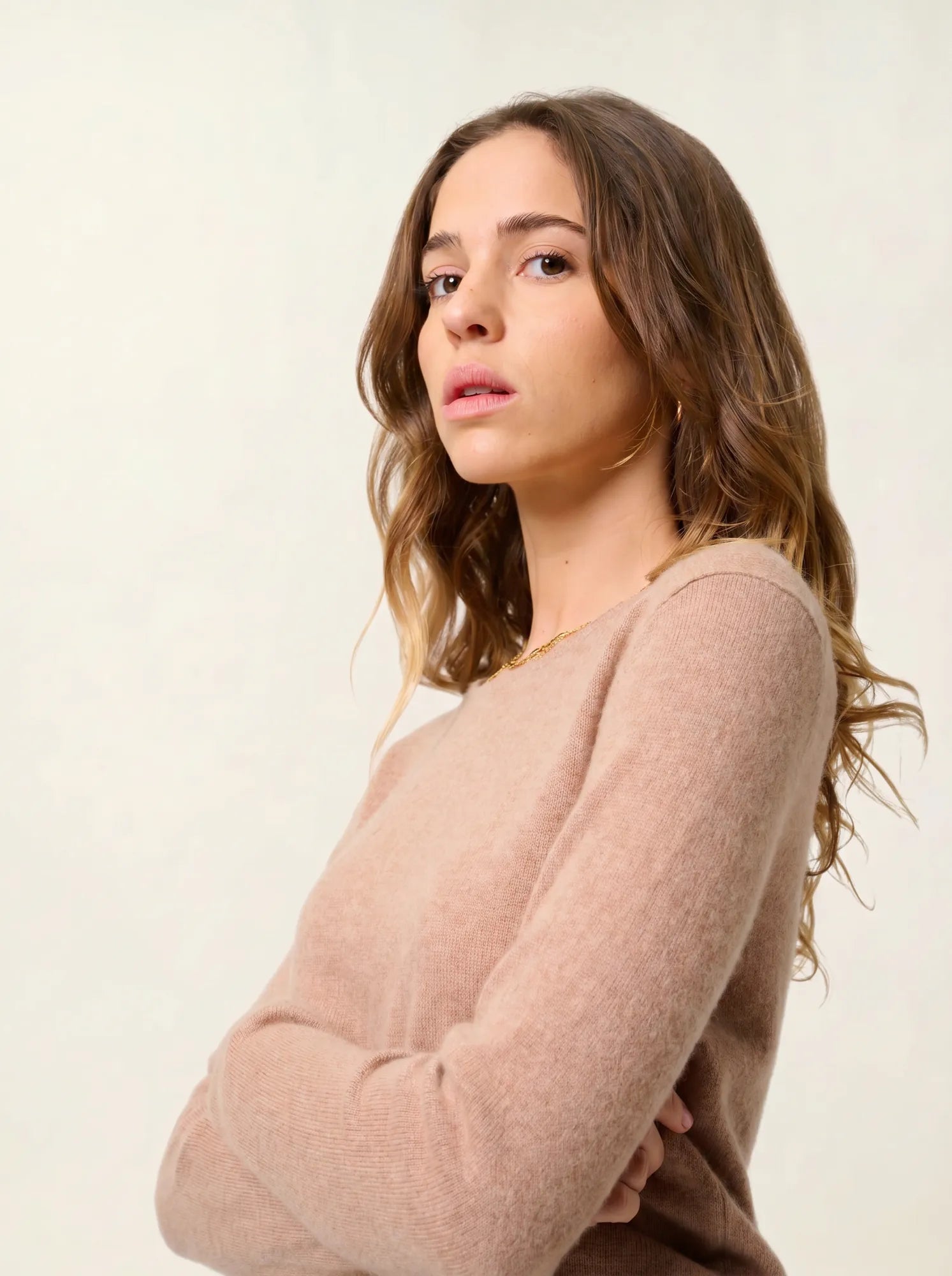 EPÉNA Pullover Rundhalsausschnitt Camel meliert