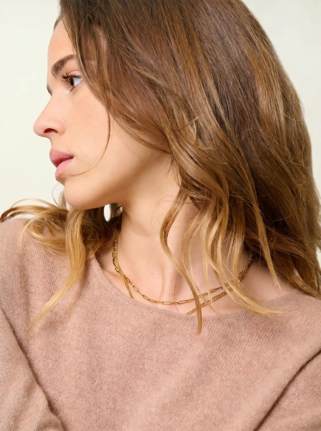EPÉNA Pullover Rundhalsausschnitt Camel meliert