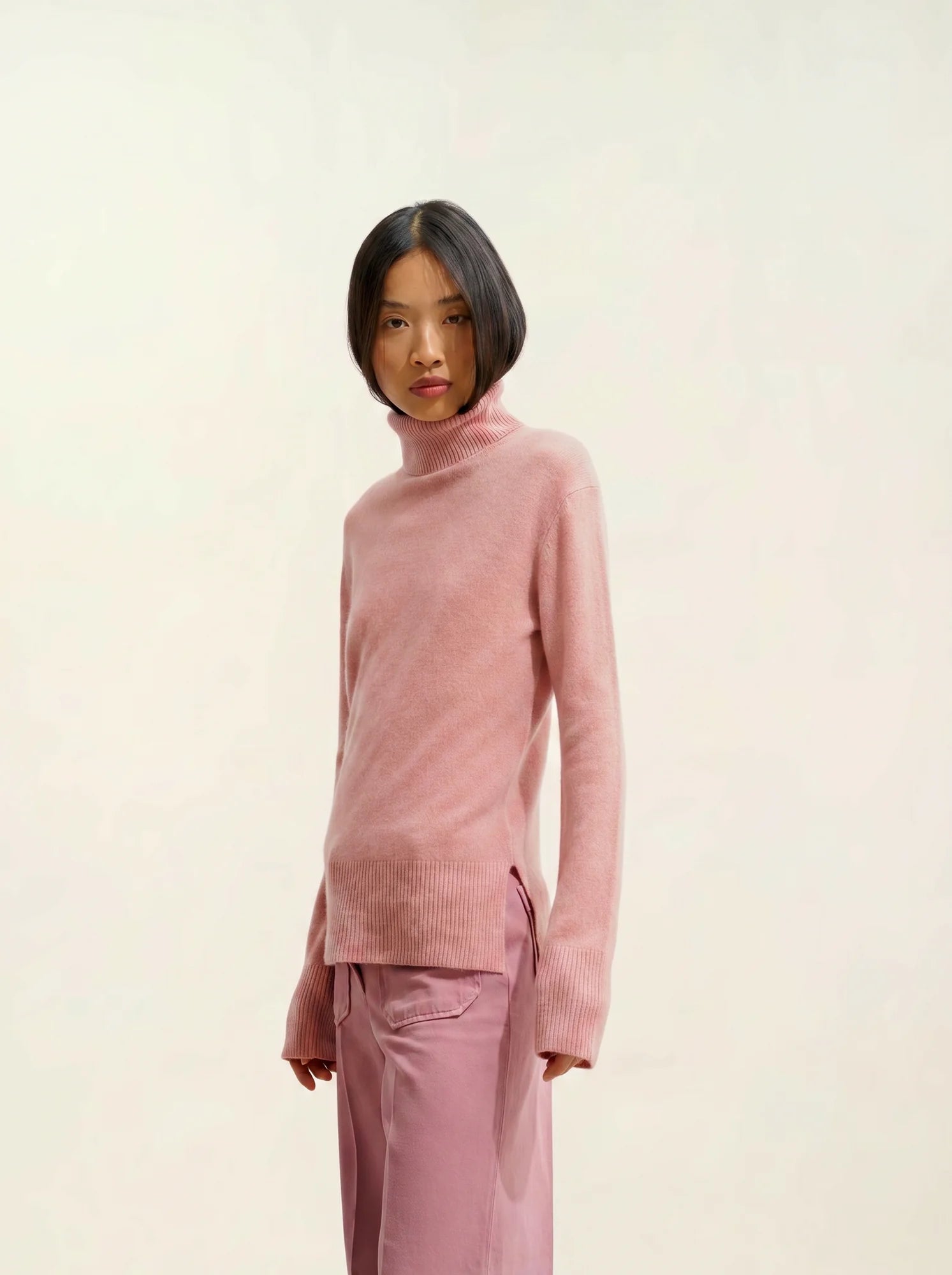 FORNET pull col roulé bois de rose