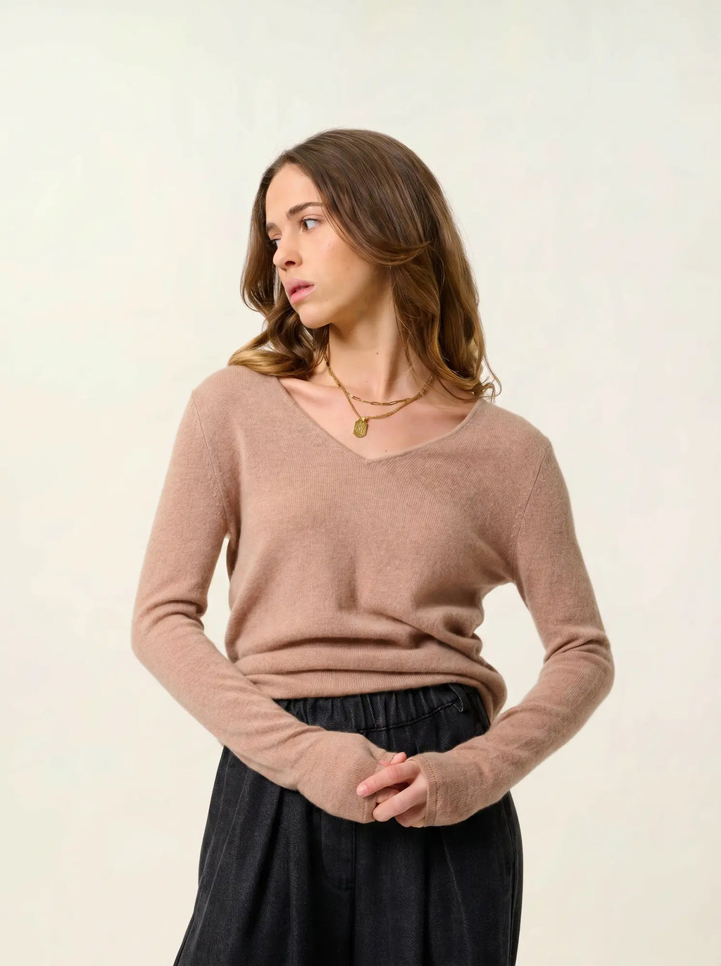 GALISE pull col V camel chiné