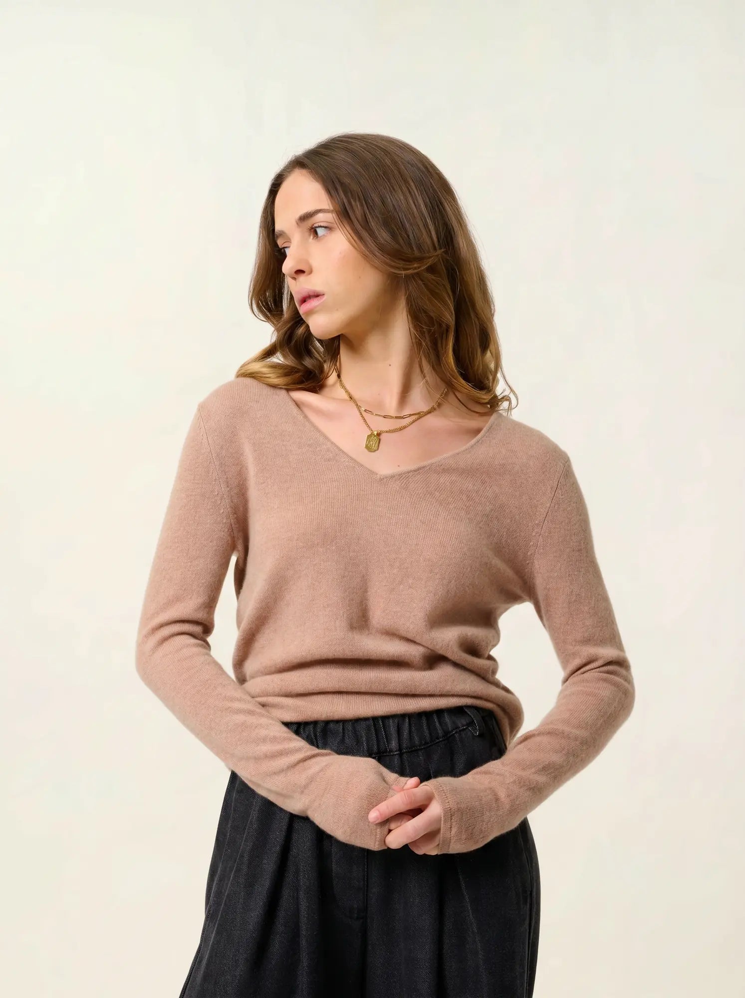 GALISE pull col V camel chiné