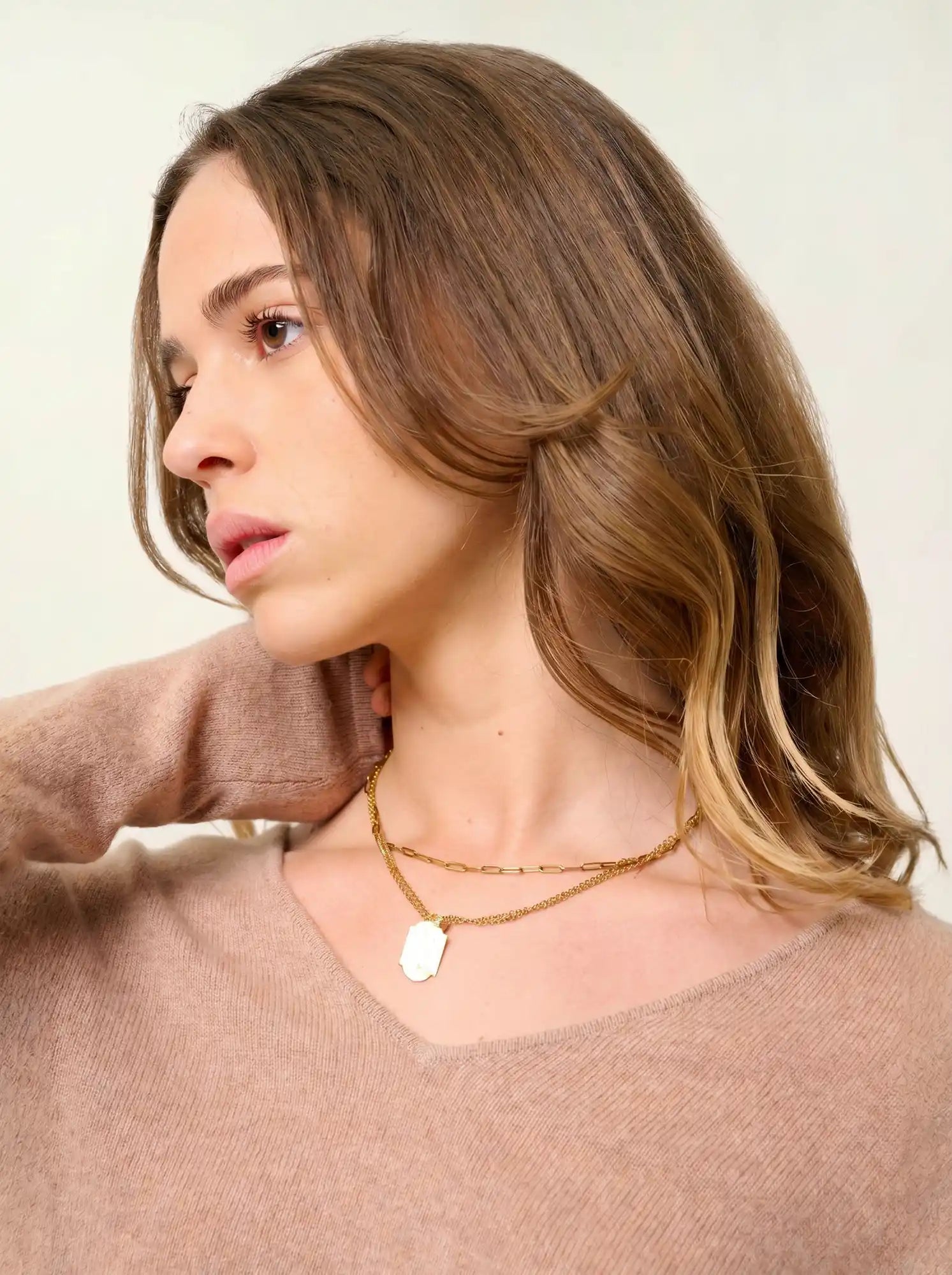 GALISE pull col V camel chiné