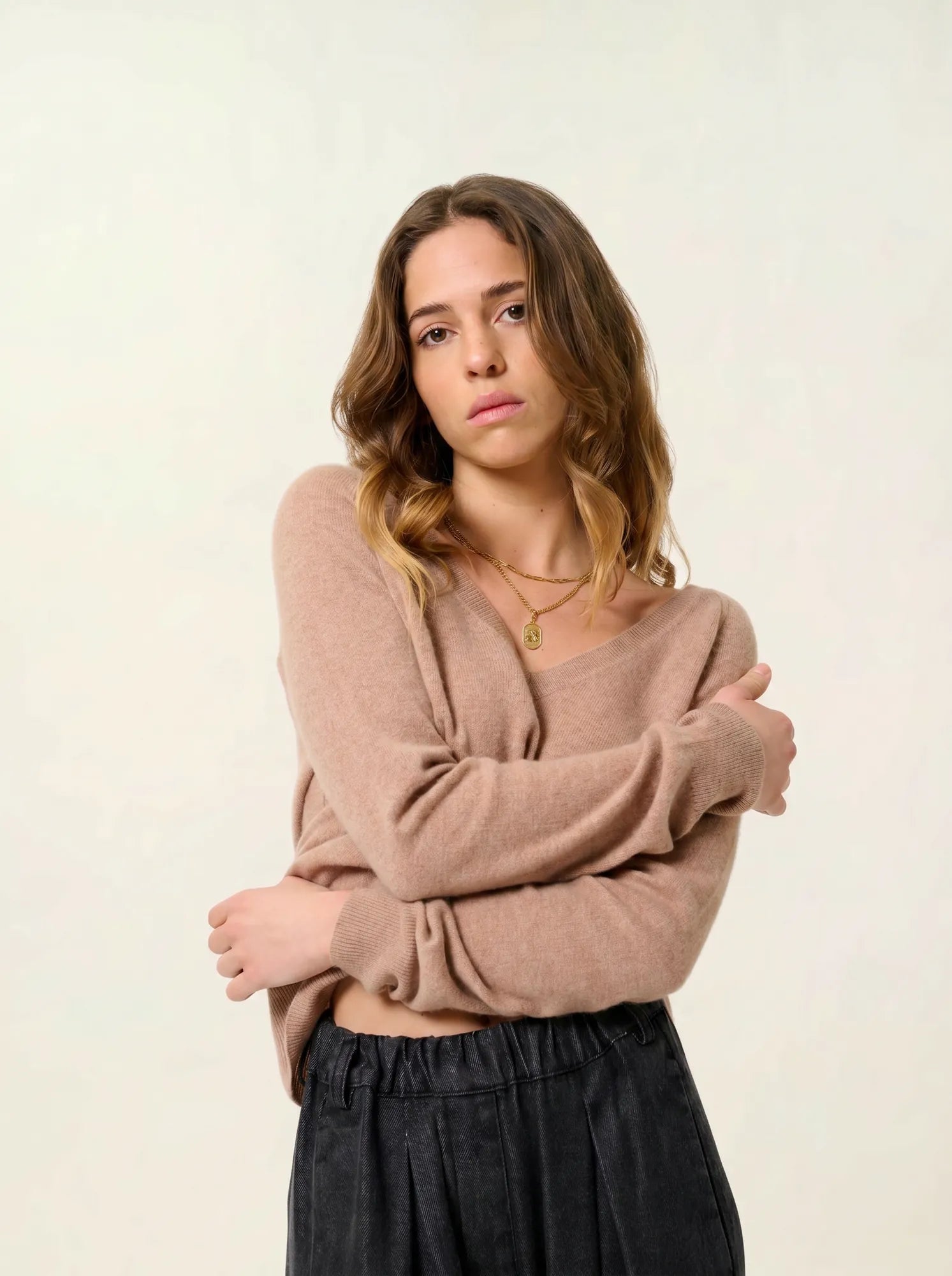 GIUSALET sweater v-neck heather camel