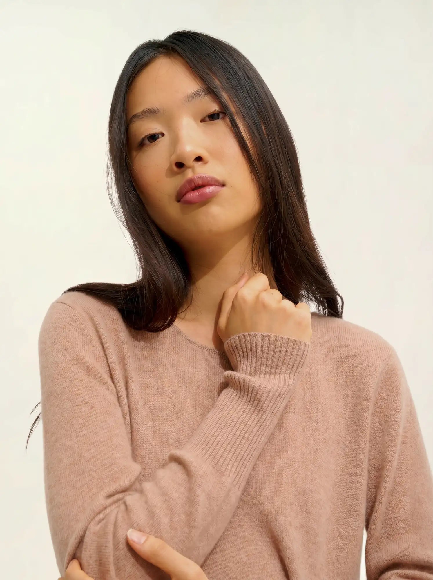 ARMET kleid rundhalsausschnitt camel meliert