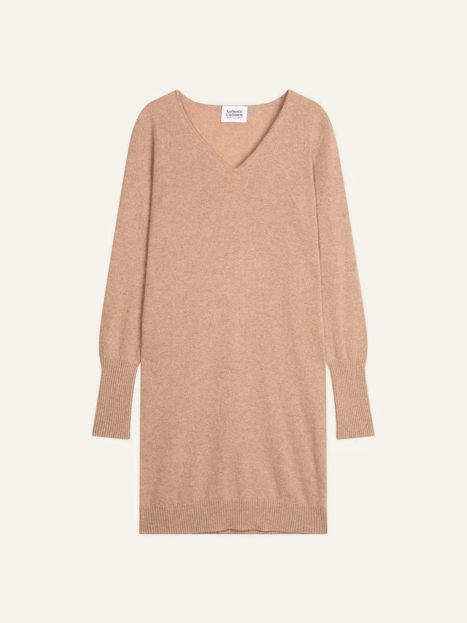 CAPELET kleid v-ausschnitt camel meliert