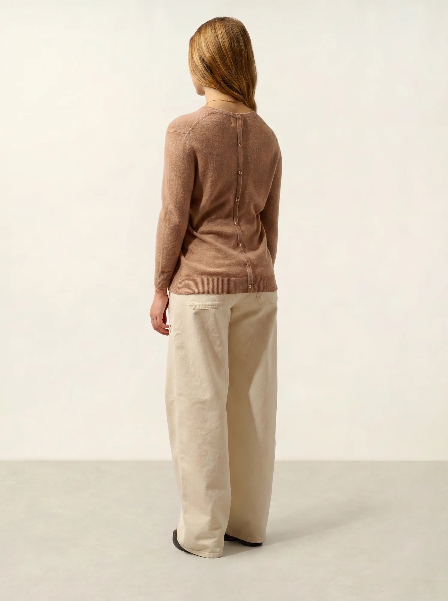 ESTARIS pull col rond boutonné dos camel chiné