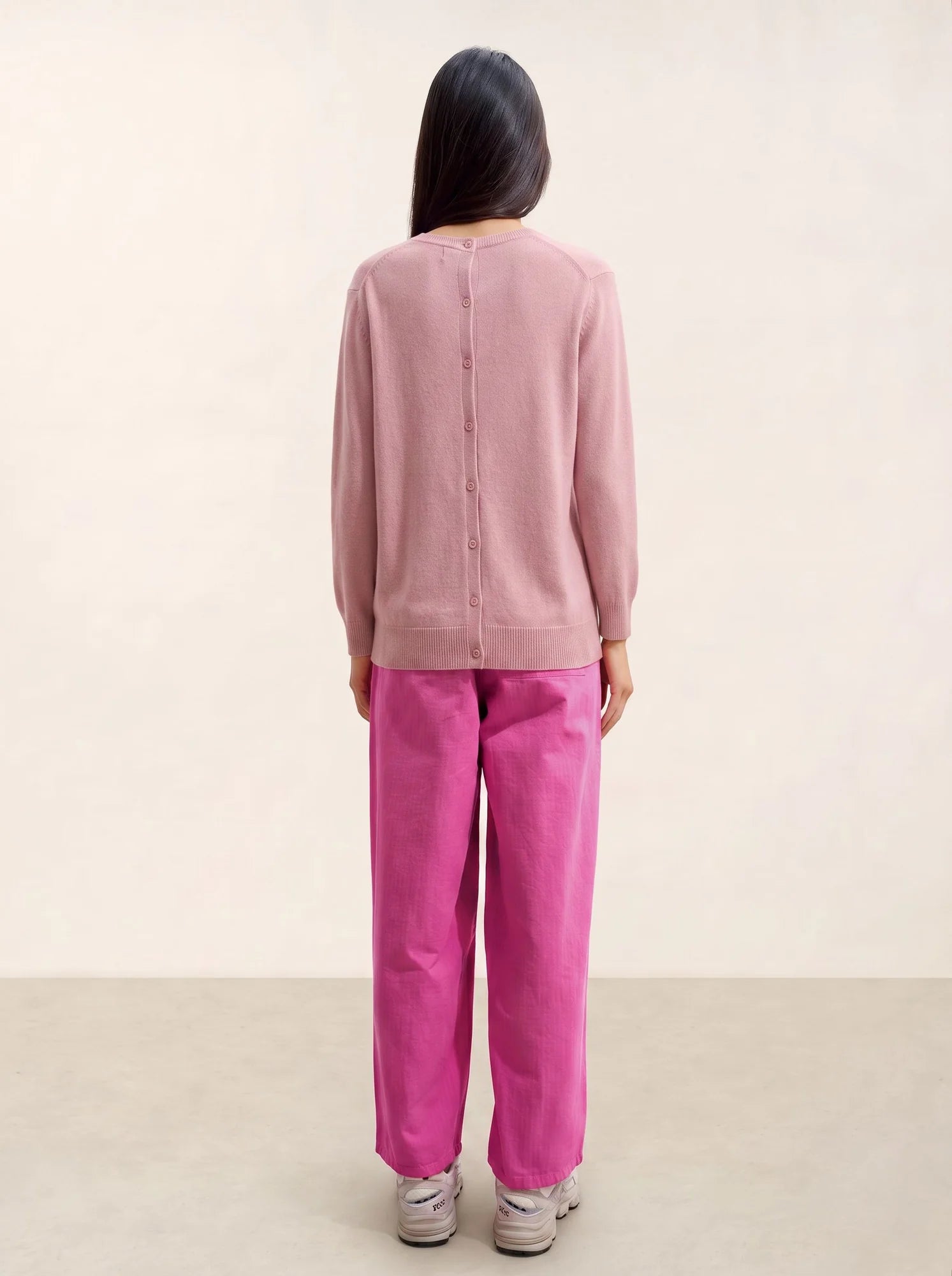 ESTARIS Pull Col Rond Boutonné Dos Bois de Rose