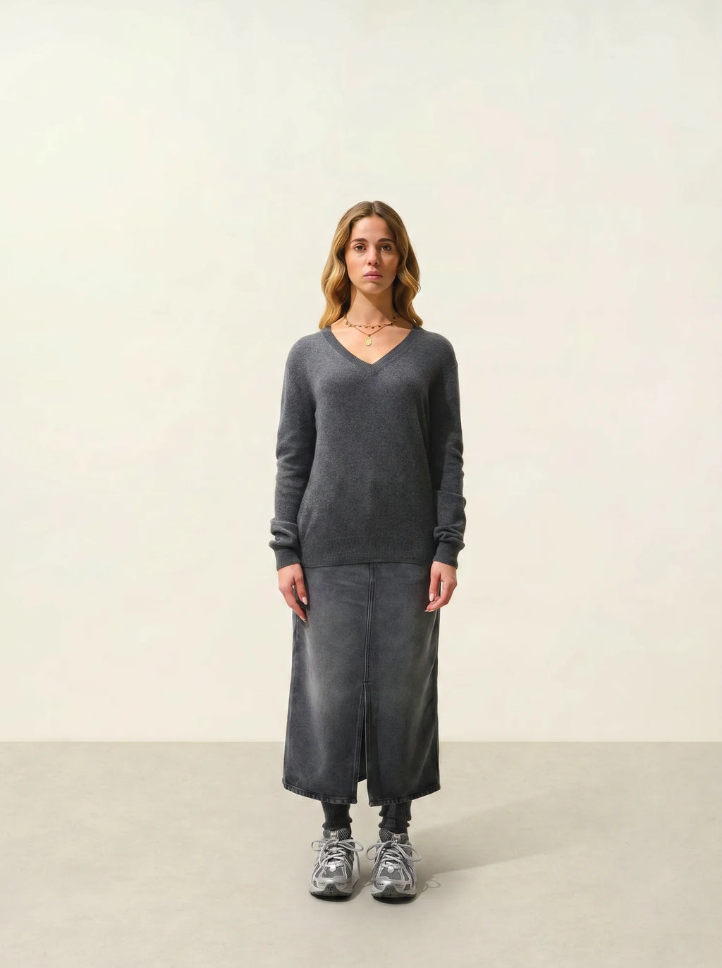GARDORIA pull col V anthracite chiné