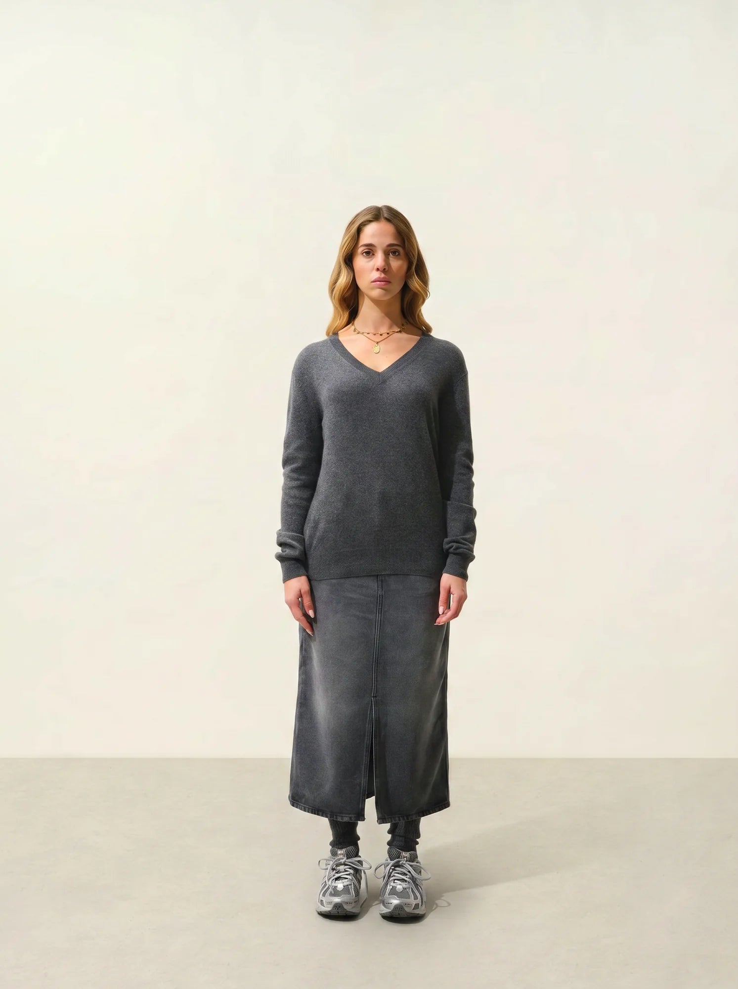 GARDORIA pull col V anthracite chiné