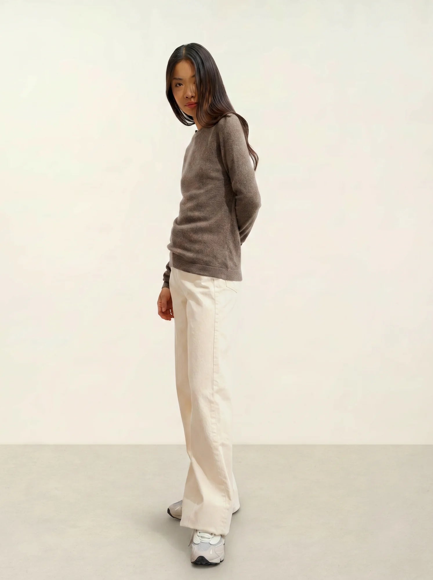 ECRIN pull col rond taupe chiné
