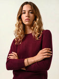 ESTARIS Sweater Crew Neck Buttoned Back Burgundy