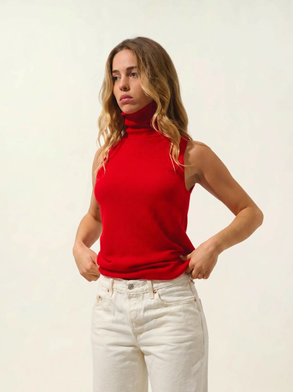 CAPUCIN Pullover Rollkragen ärmellos Rot