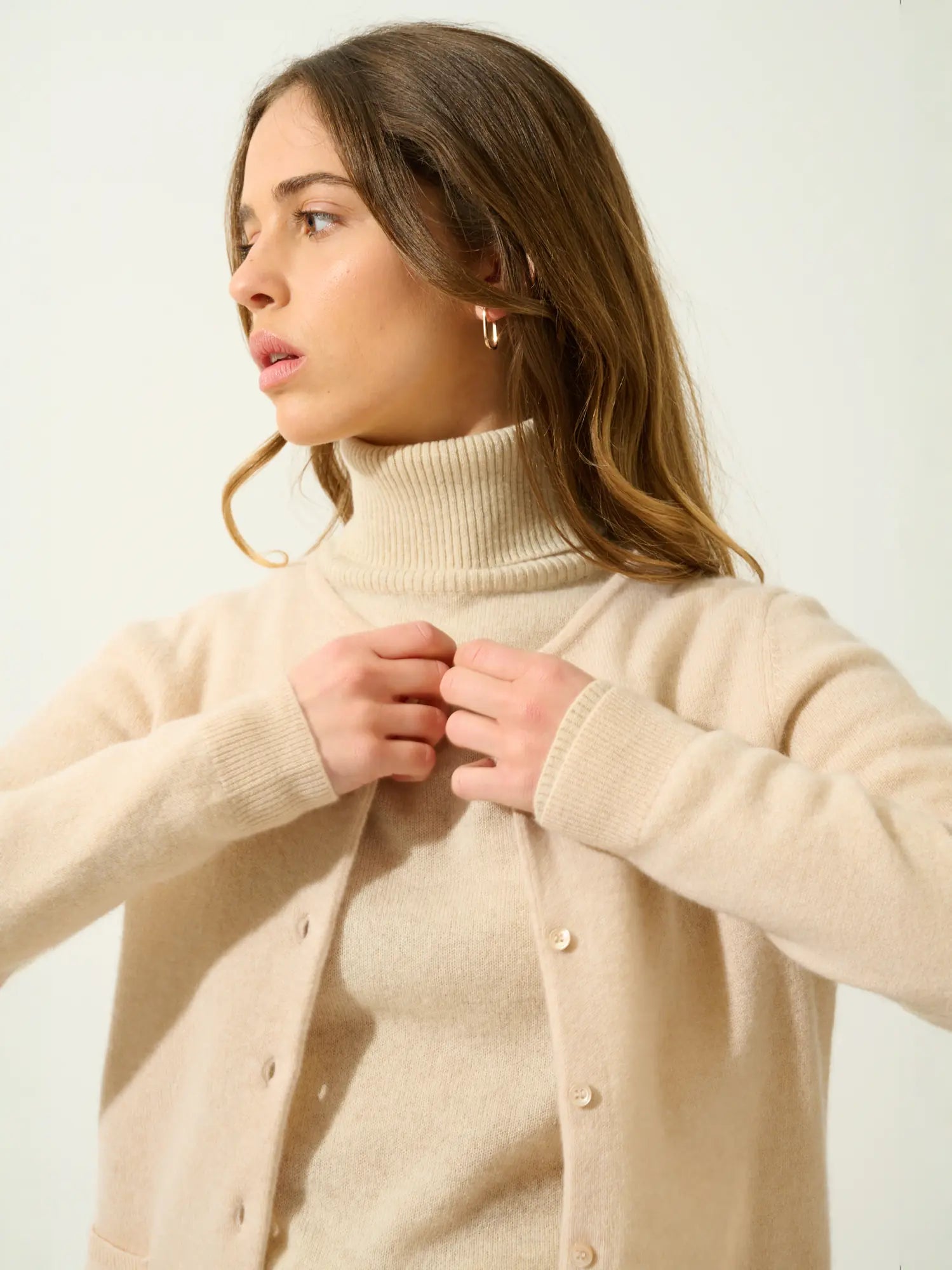 CARON cardigan col rond sable