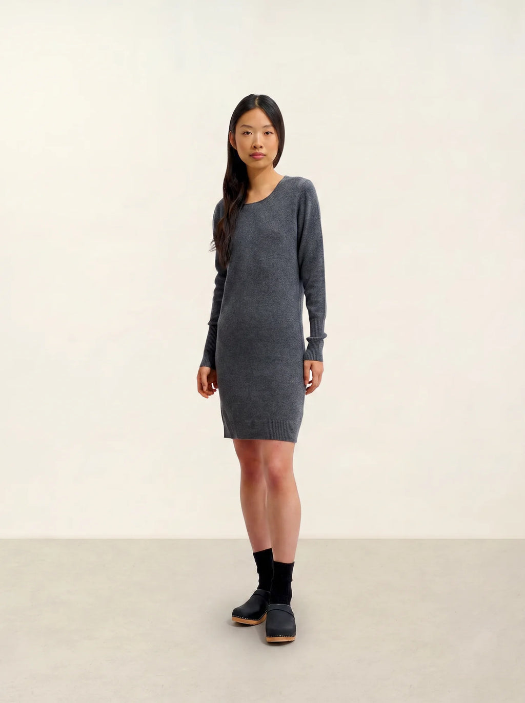 ARMET kleid rundhalsausschnitt anthrazit meliert
