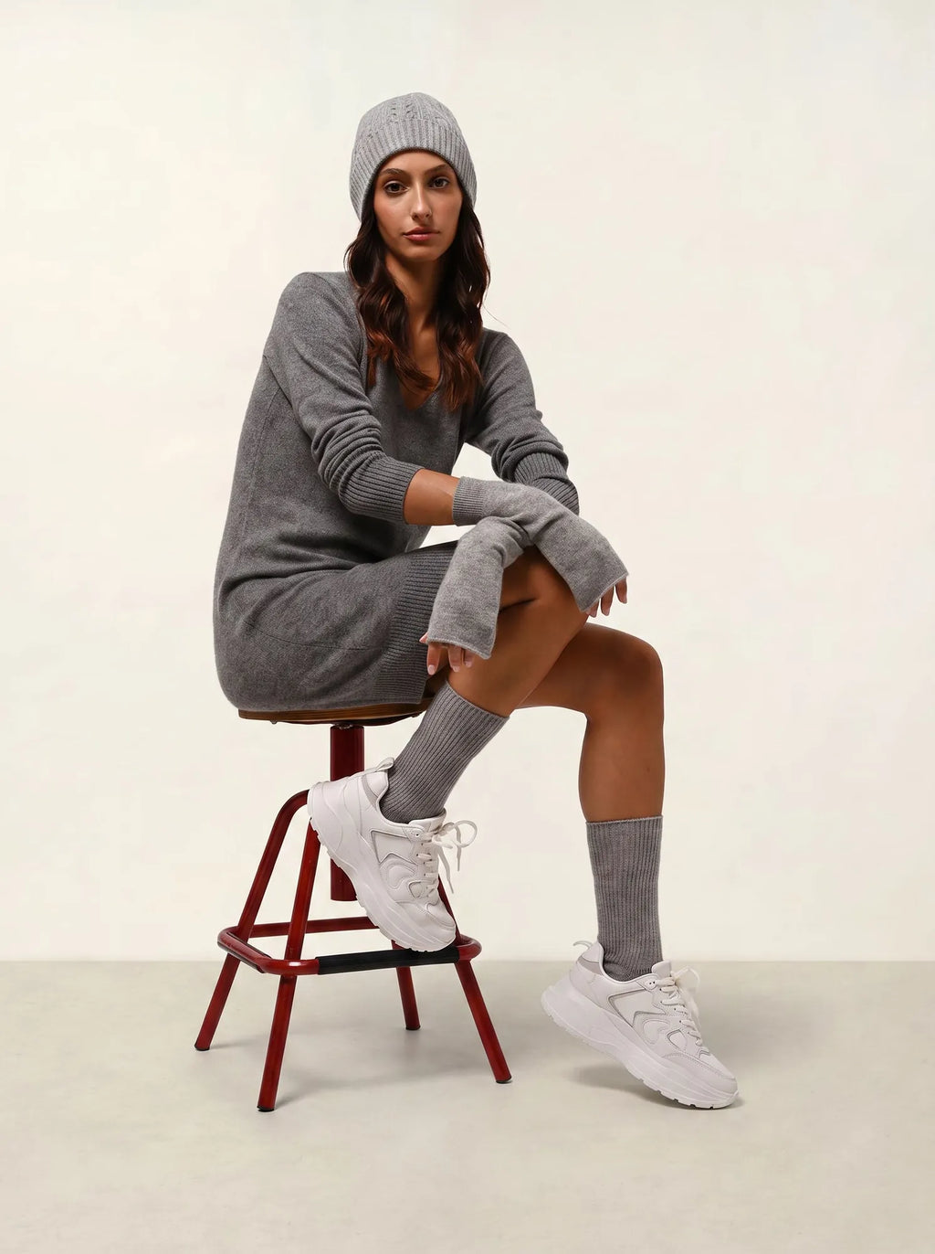 CAPELET robe col V flanelle chiné