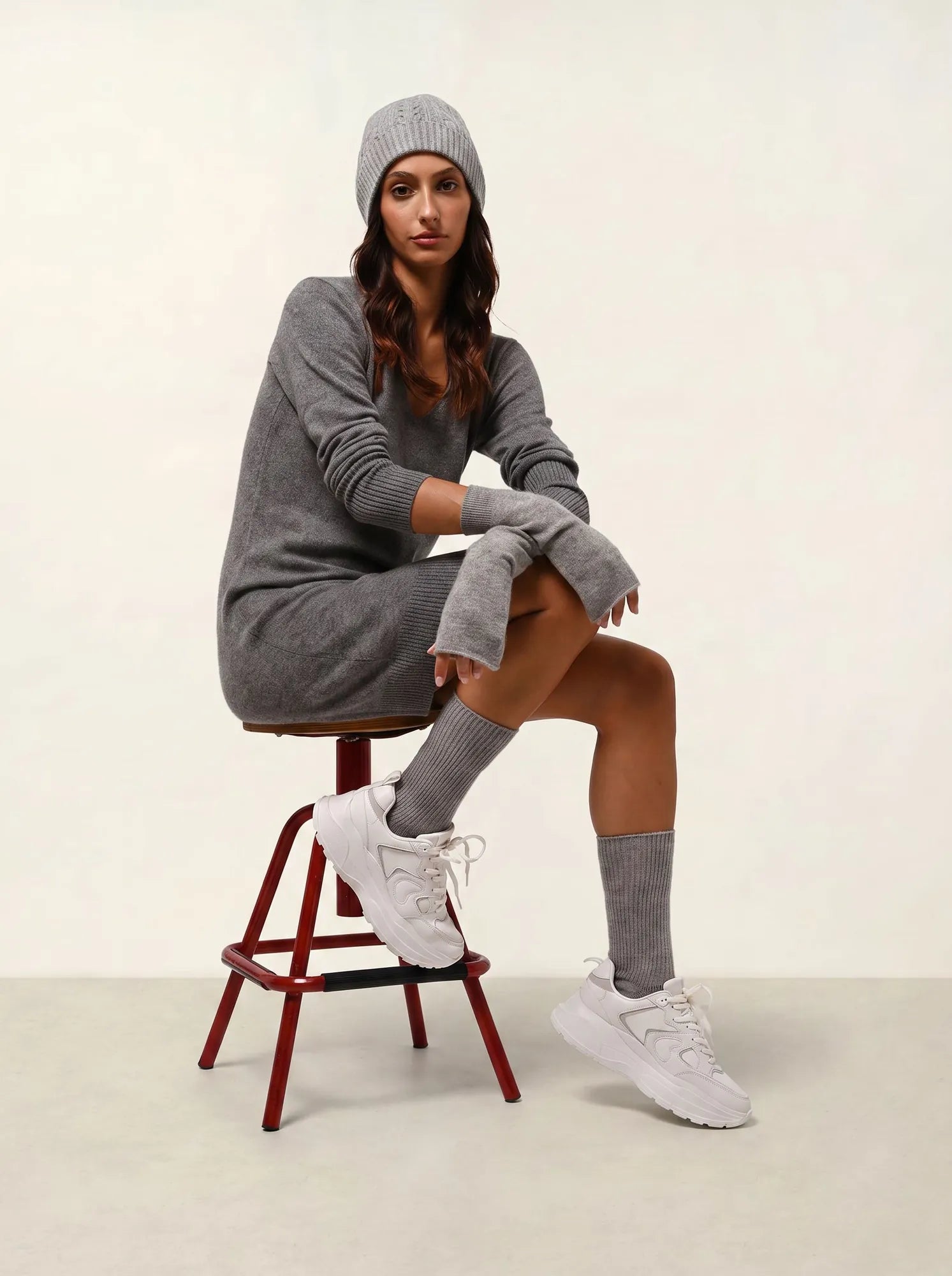 CAPELET robe col V flanelle chiné