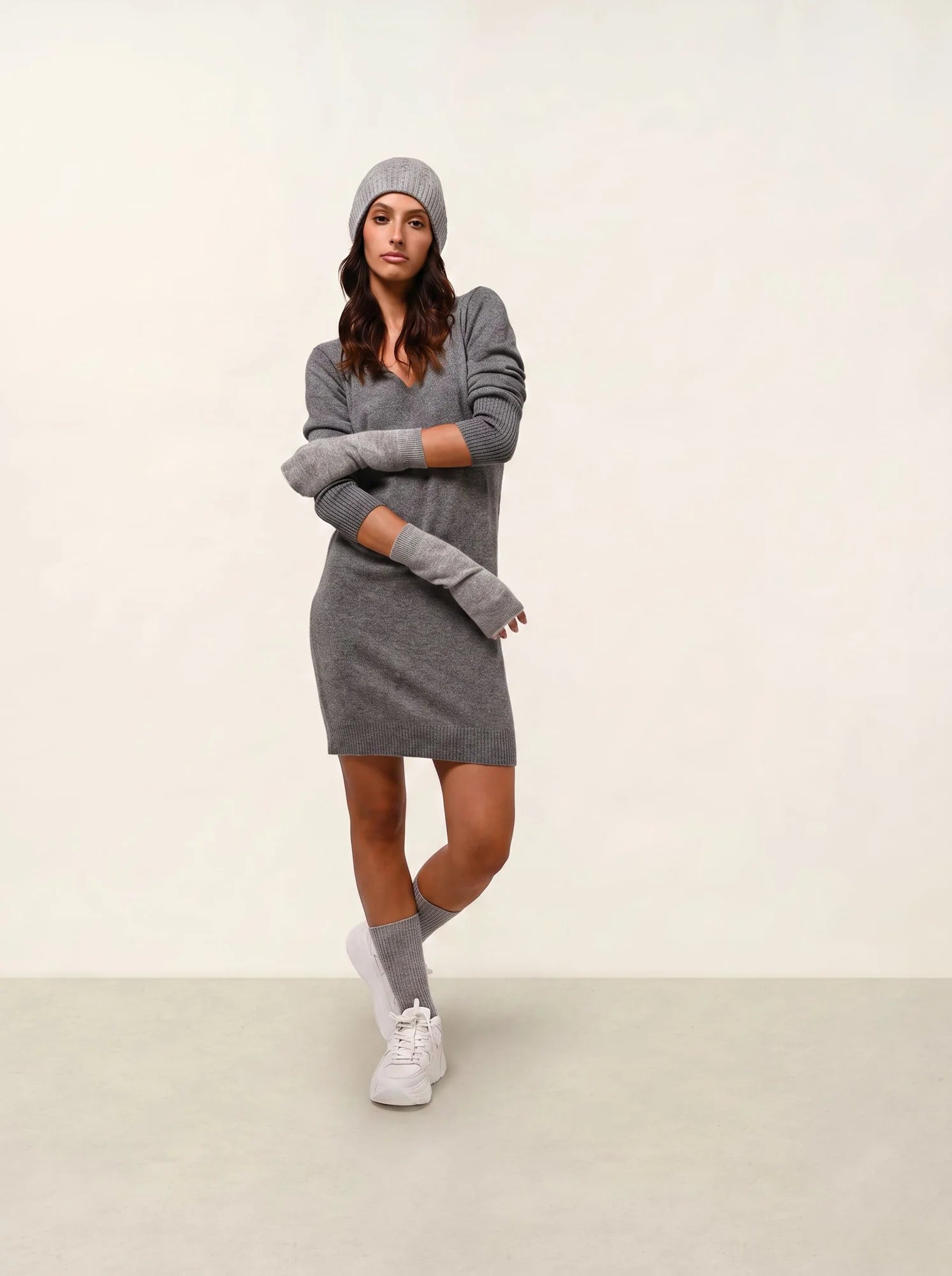 CAPELET robe col V flanelle chiné