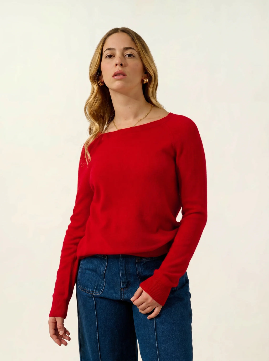 DIBONA Sweater Boat Neck Drop Back Red