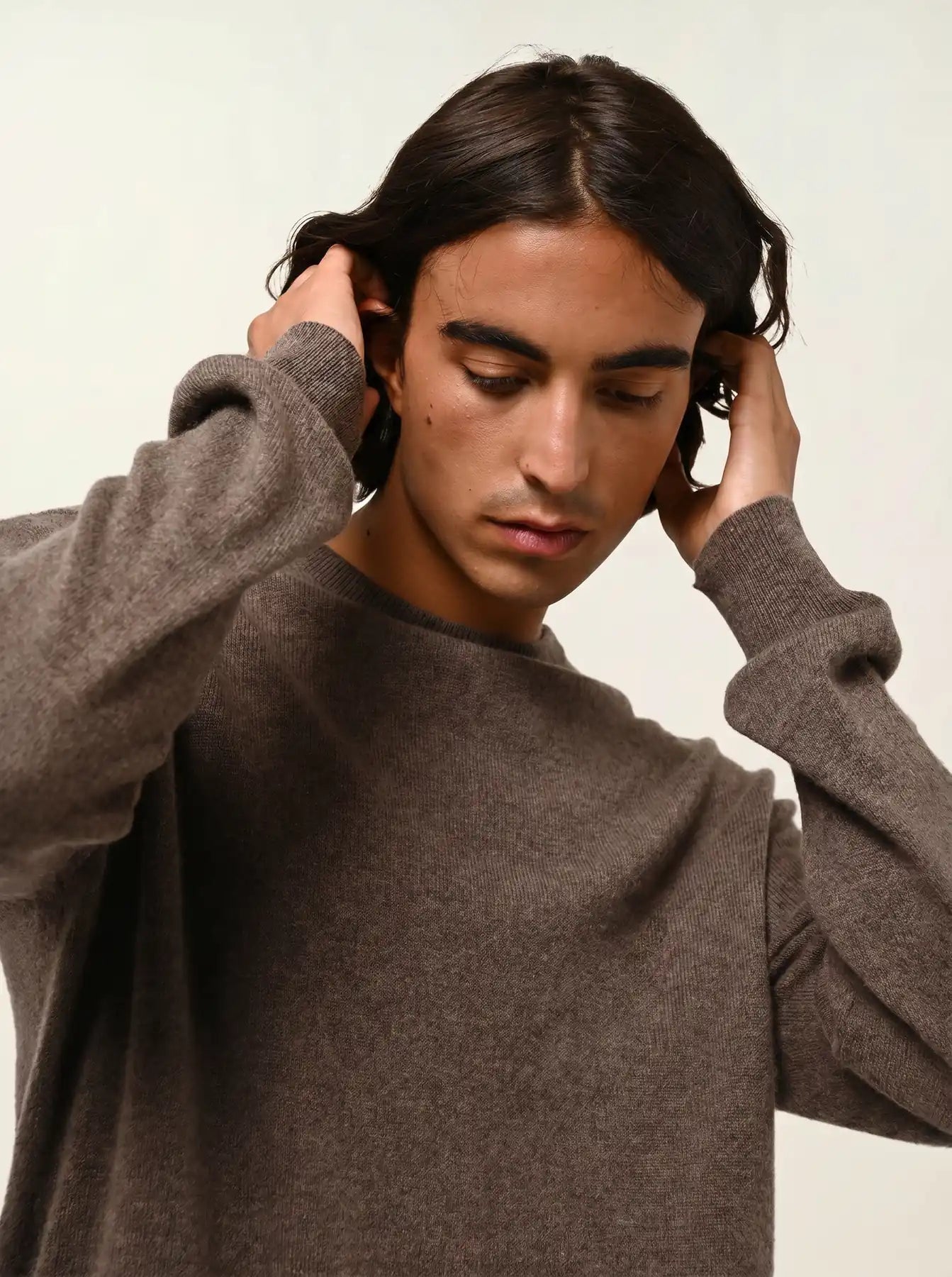 AIGLIÈRE pull col rond taupe chiné