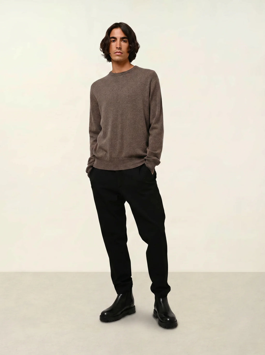 AIGLIÈRE pull col rond taupe chiné