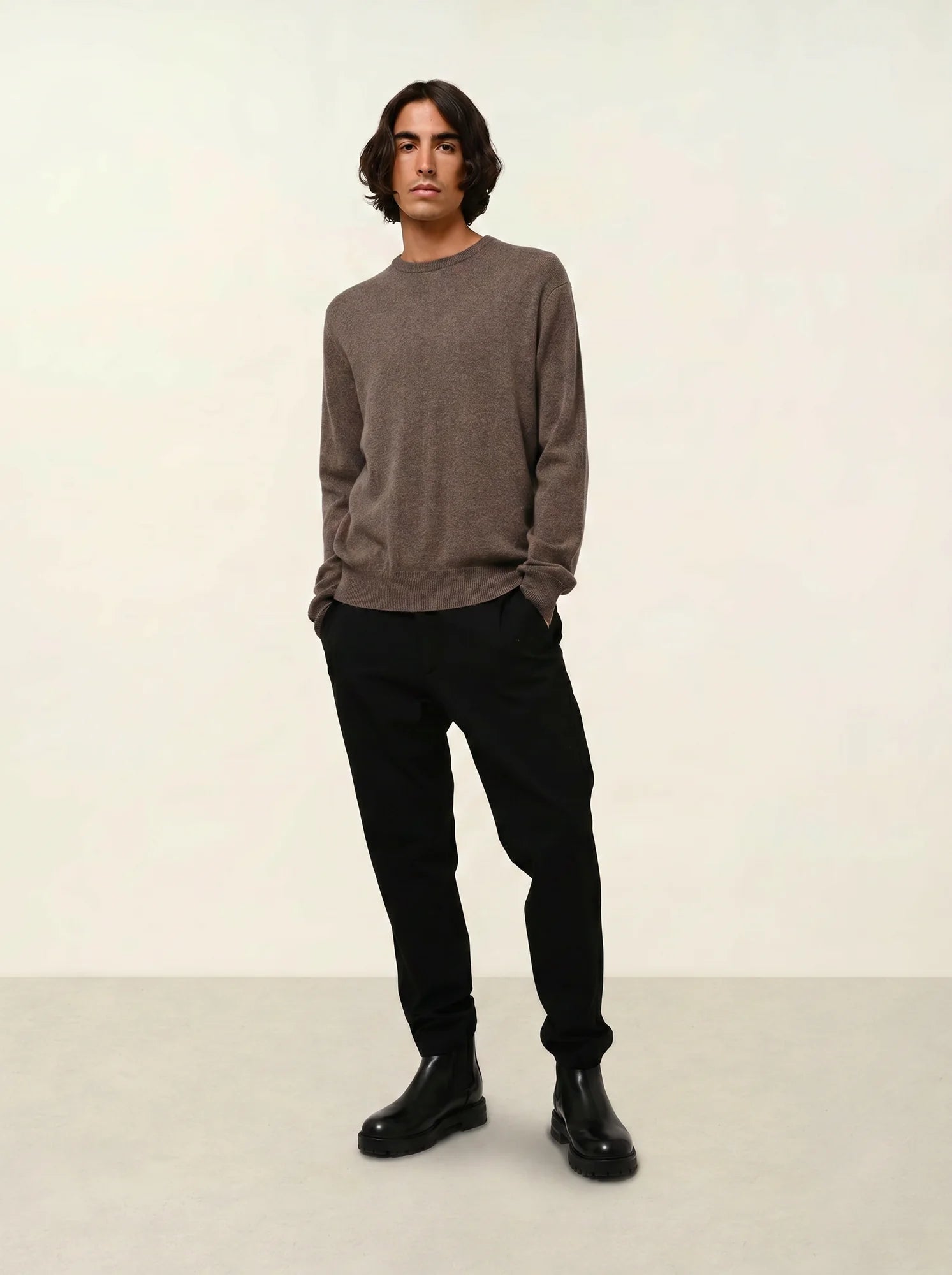 AIGLIÈRE pull col rond taupe chiné