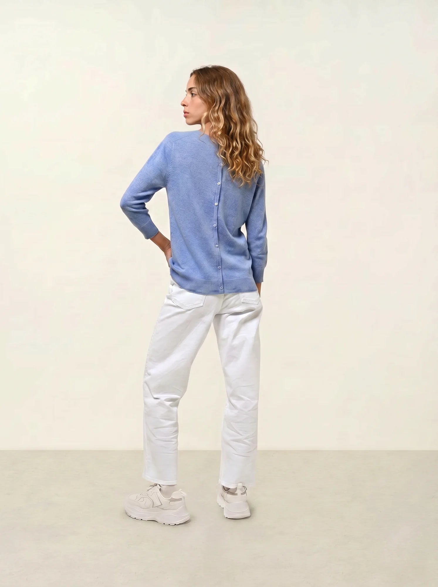 ESTARIS pull col rond boutonné dos ciel