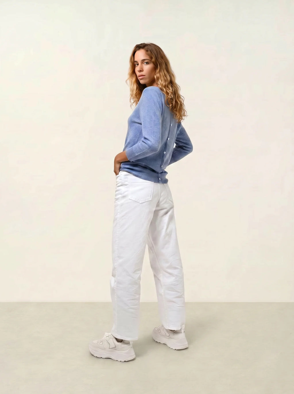 ESTARIS pull col rond boutonné dos ciel