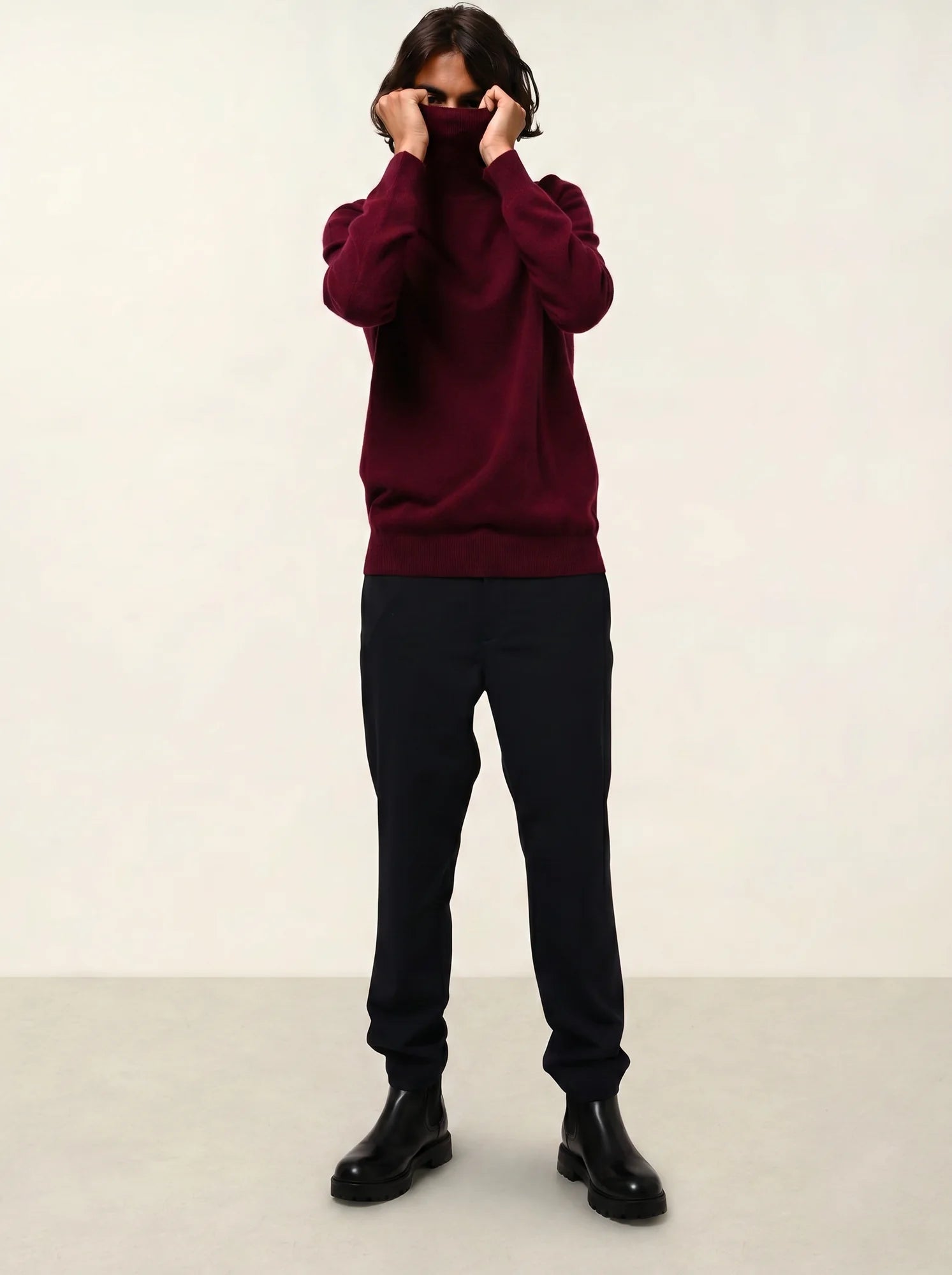 BANGE pull col roulé bordeaux