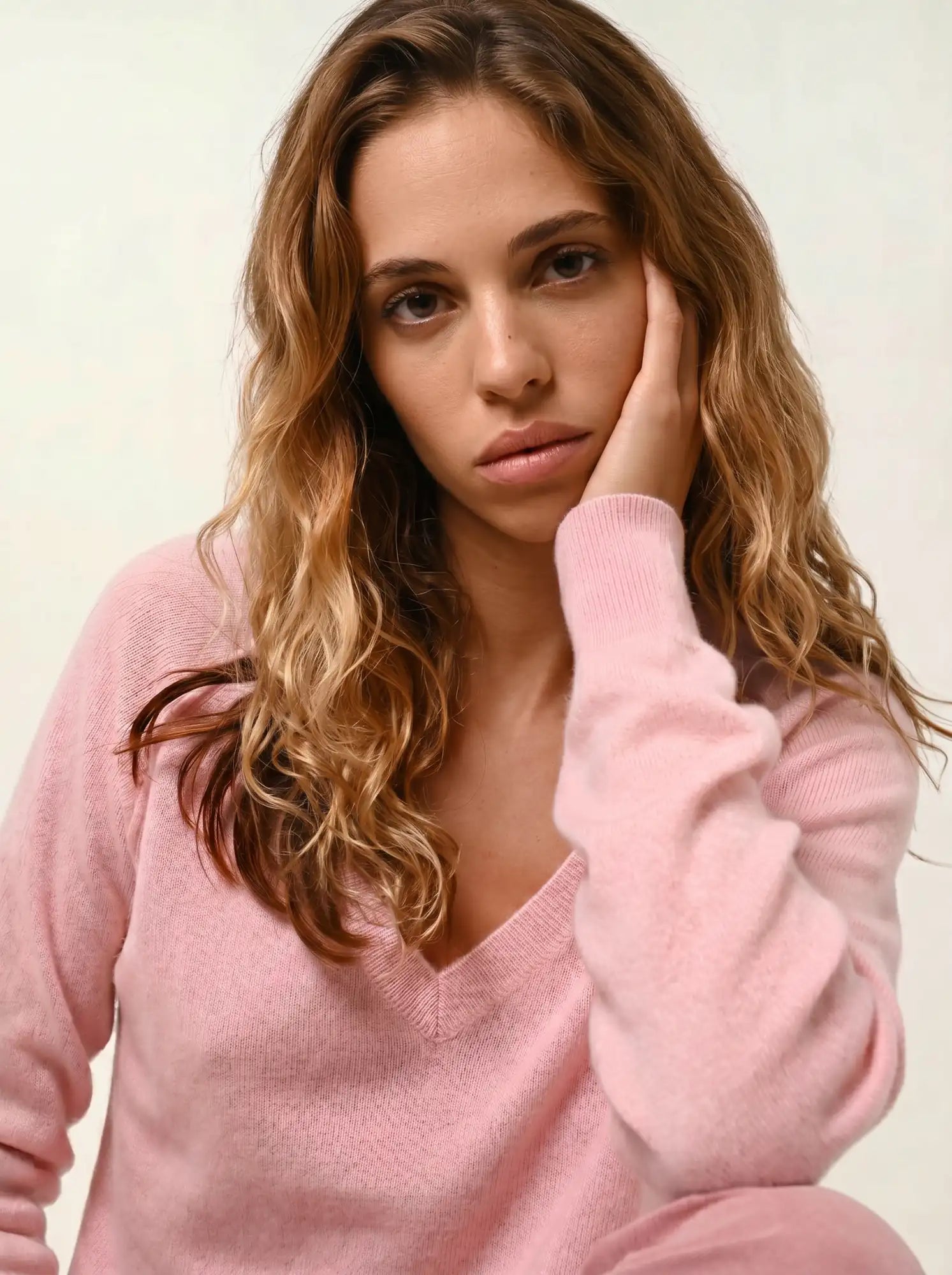 GIUSALET Pullover V-Ausschnitt Ballettrosa