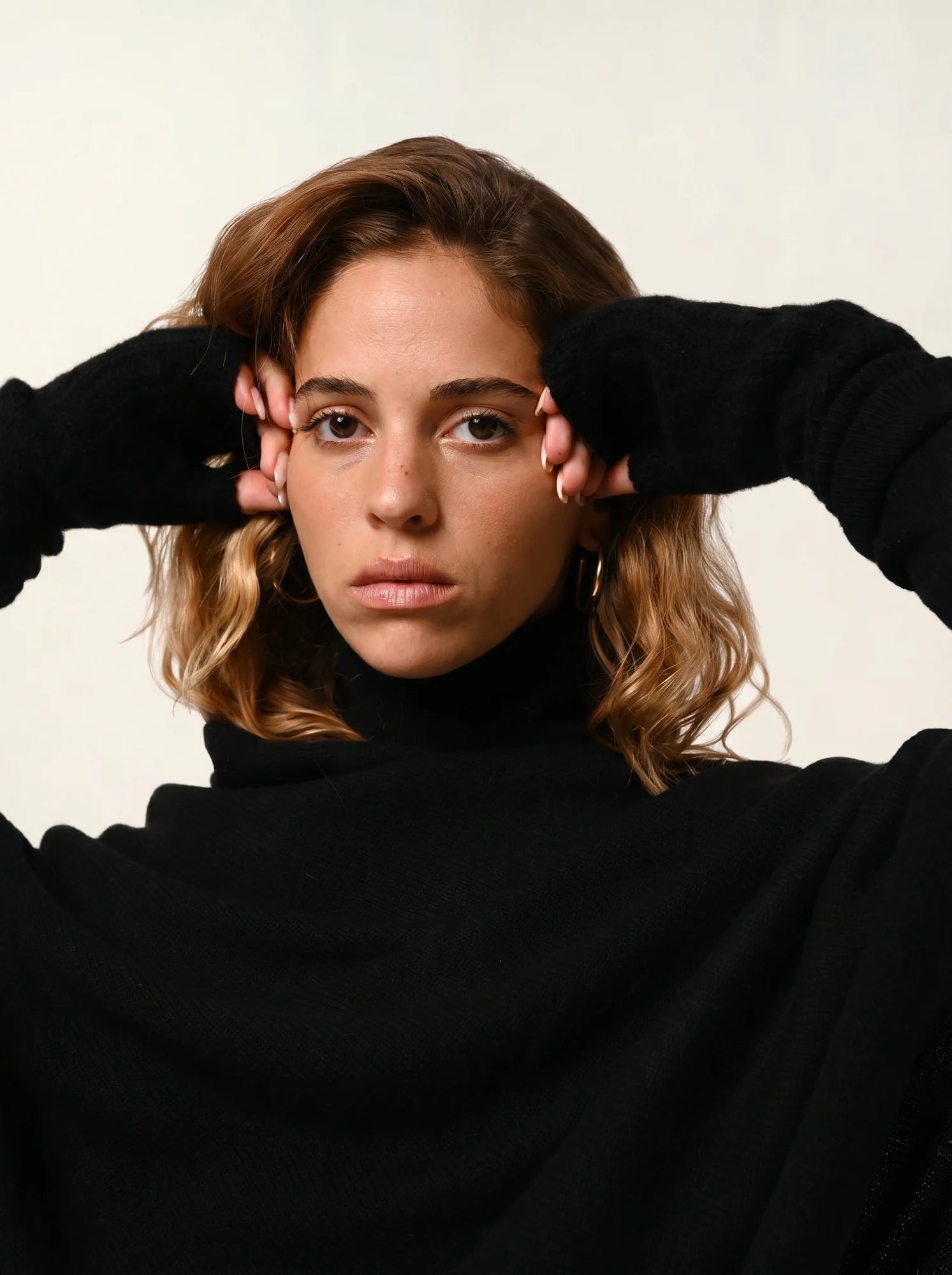 Fingerlose Kaschmir handschuhe 6-fädig schwarz