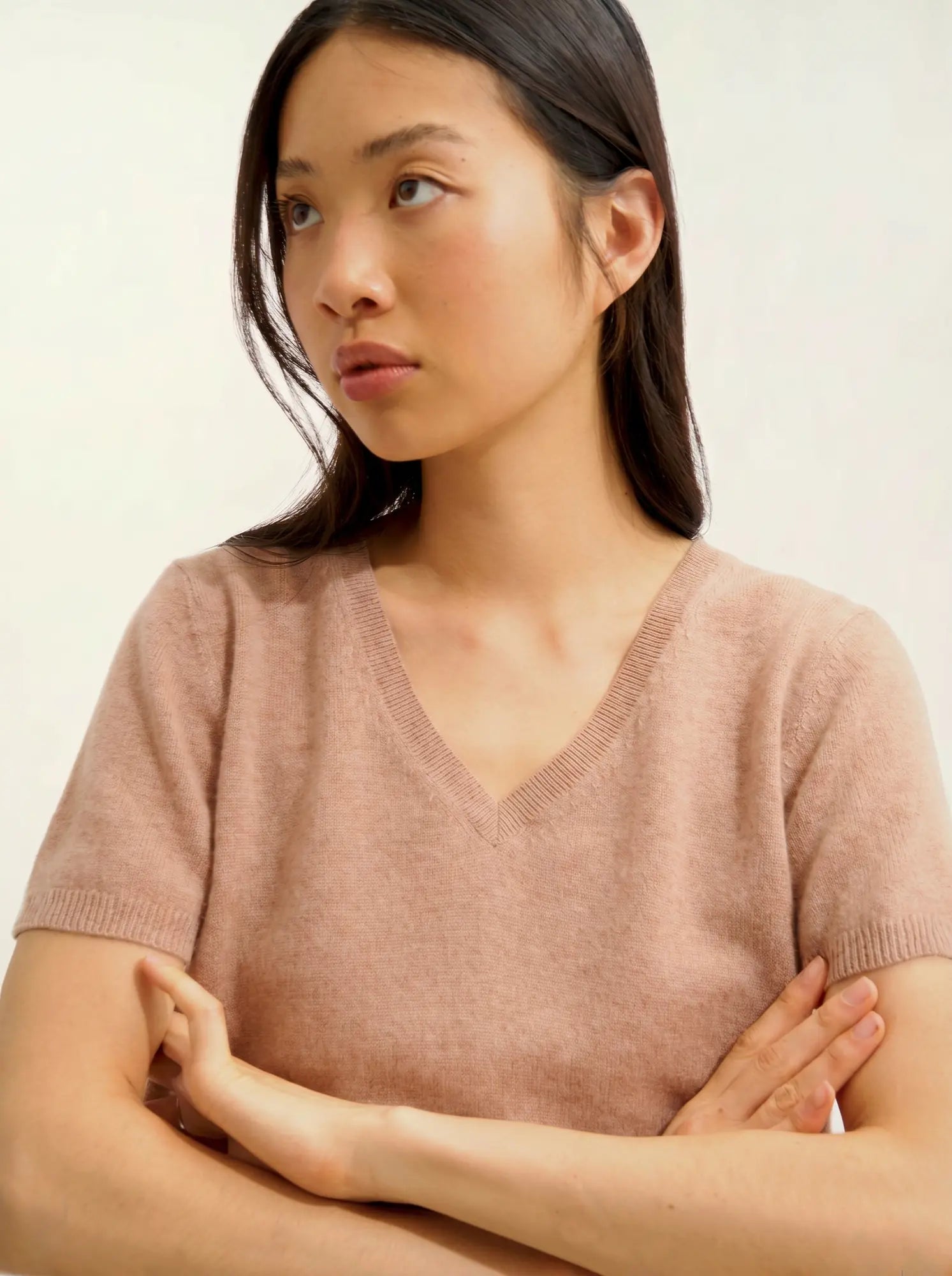 KALI t-shirt v-neck heather camel