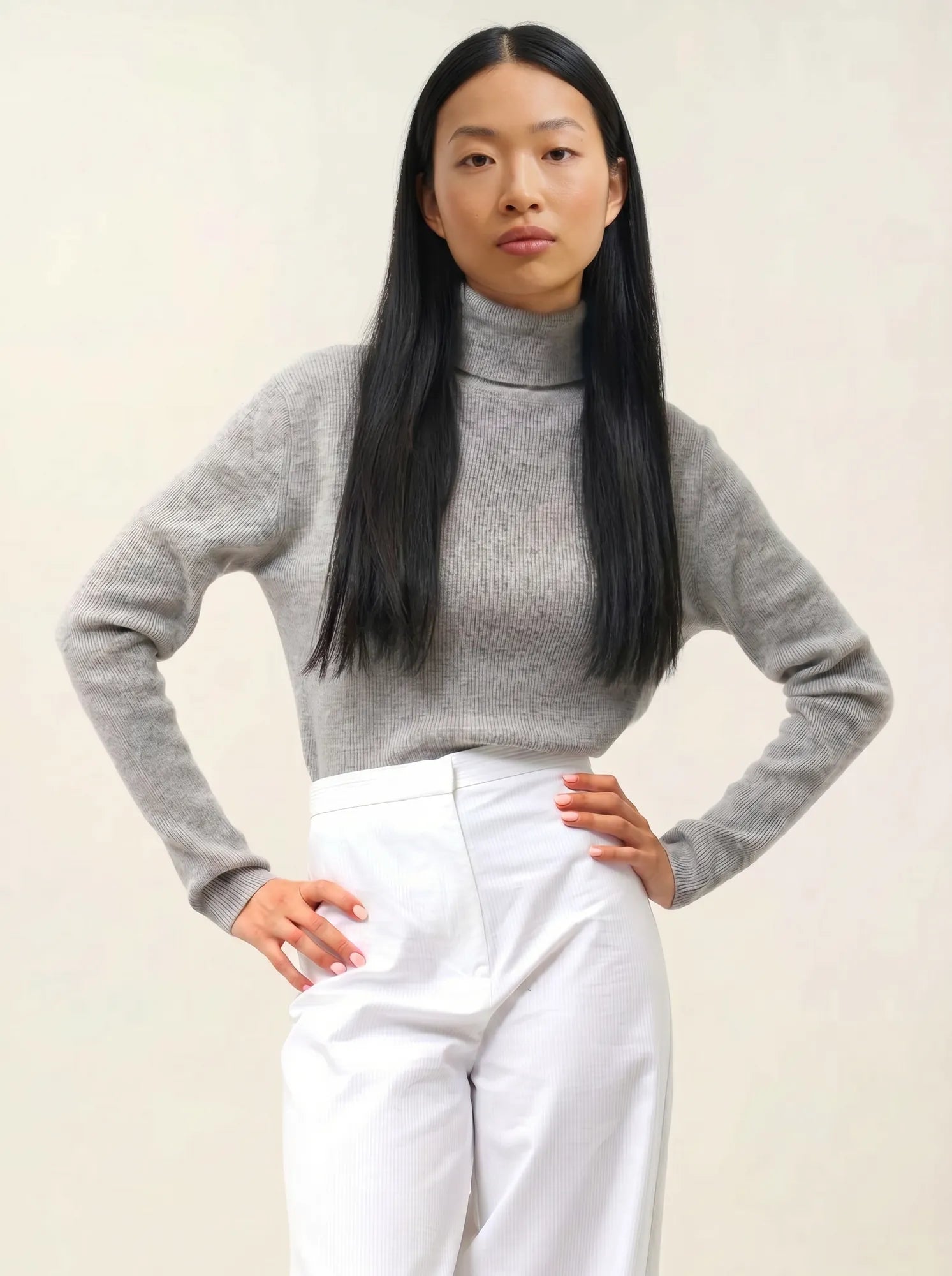 SUZIE pull col roulé nuage chiné