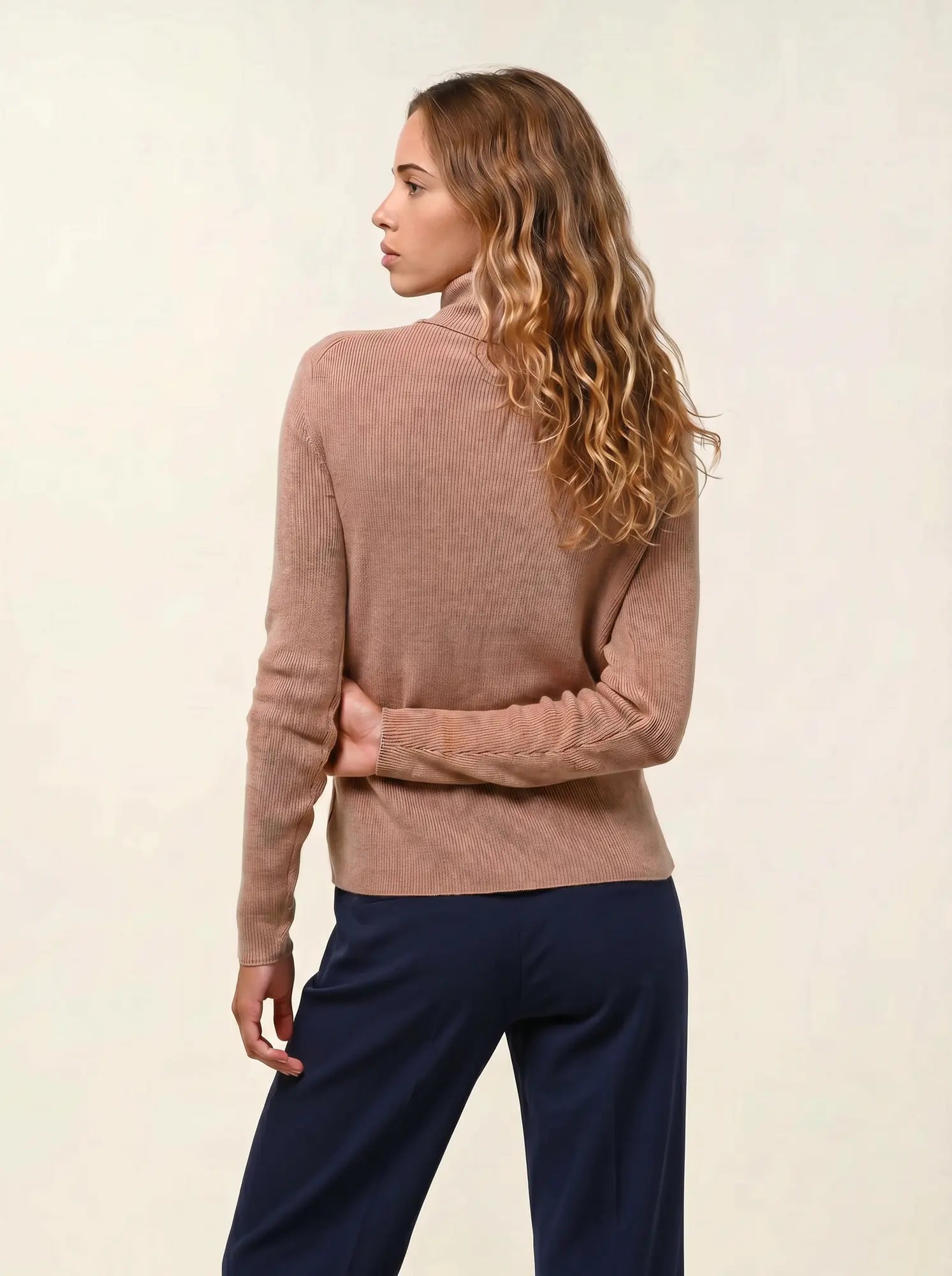 SUZIE pull col roulé camel chiné